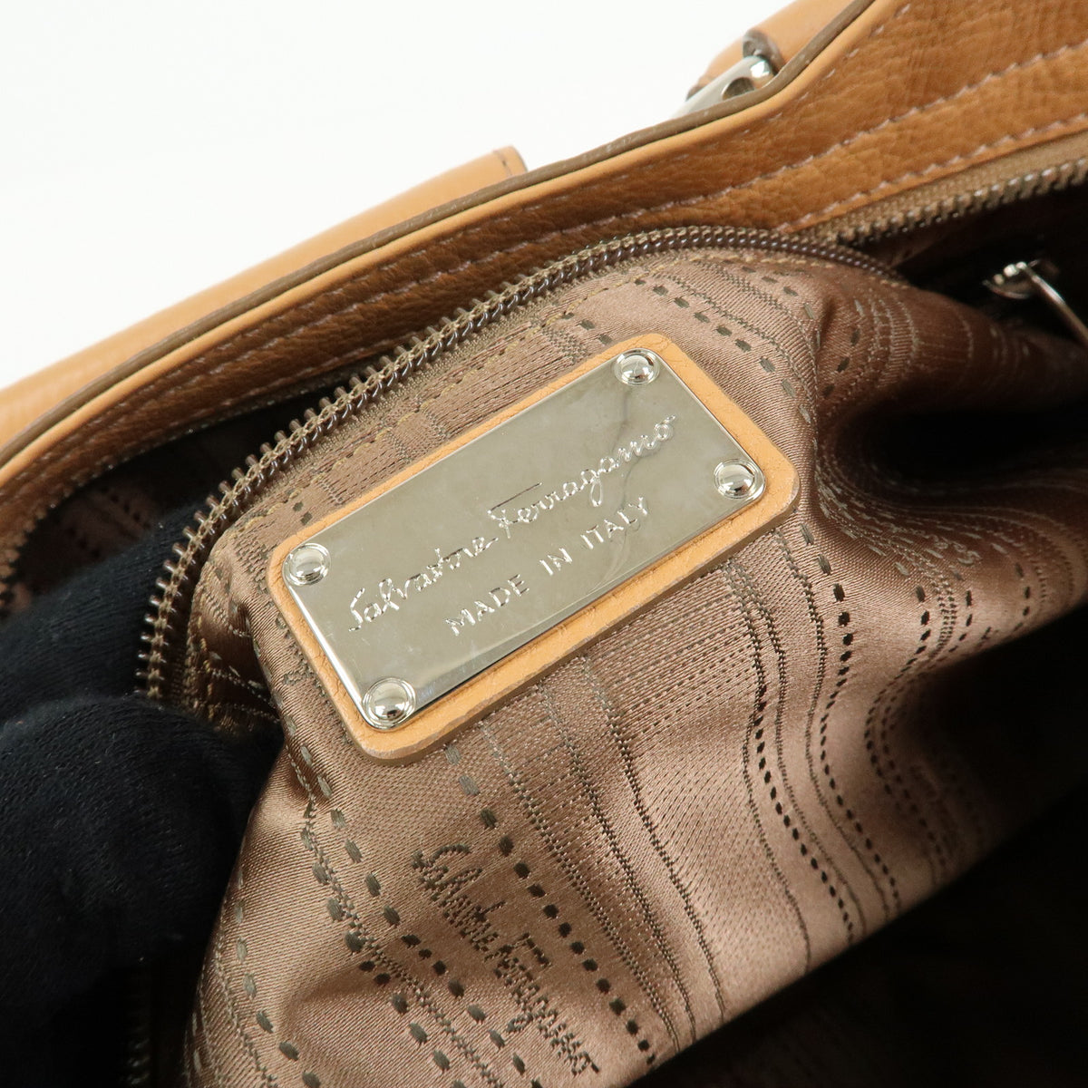 Ferragamo Gancini Marisa Leather Hand Bag Shoulder Bag Beige