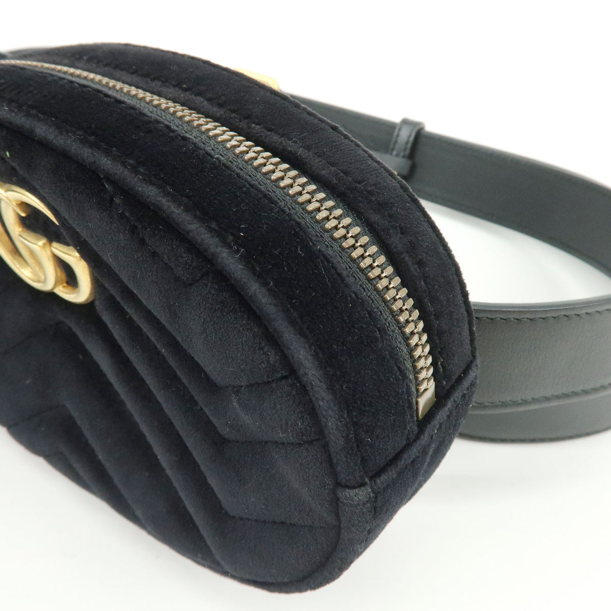 GUCCI GG Marmont Double G Velvet Leather Waist Bag Body Bag 476434