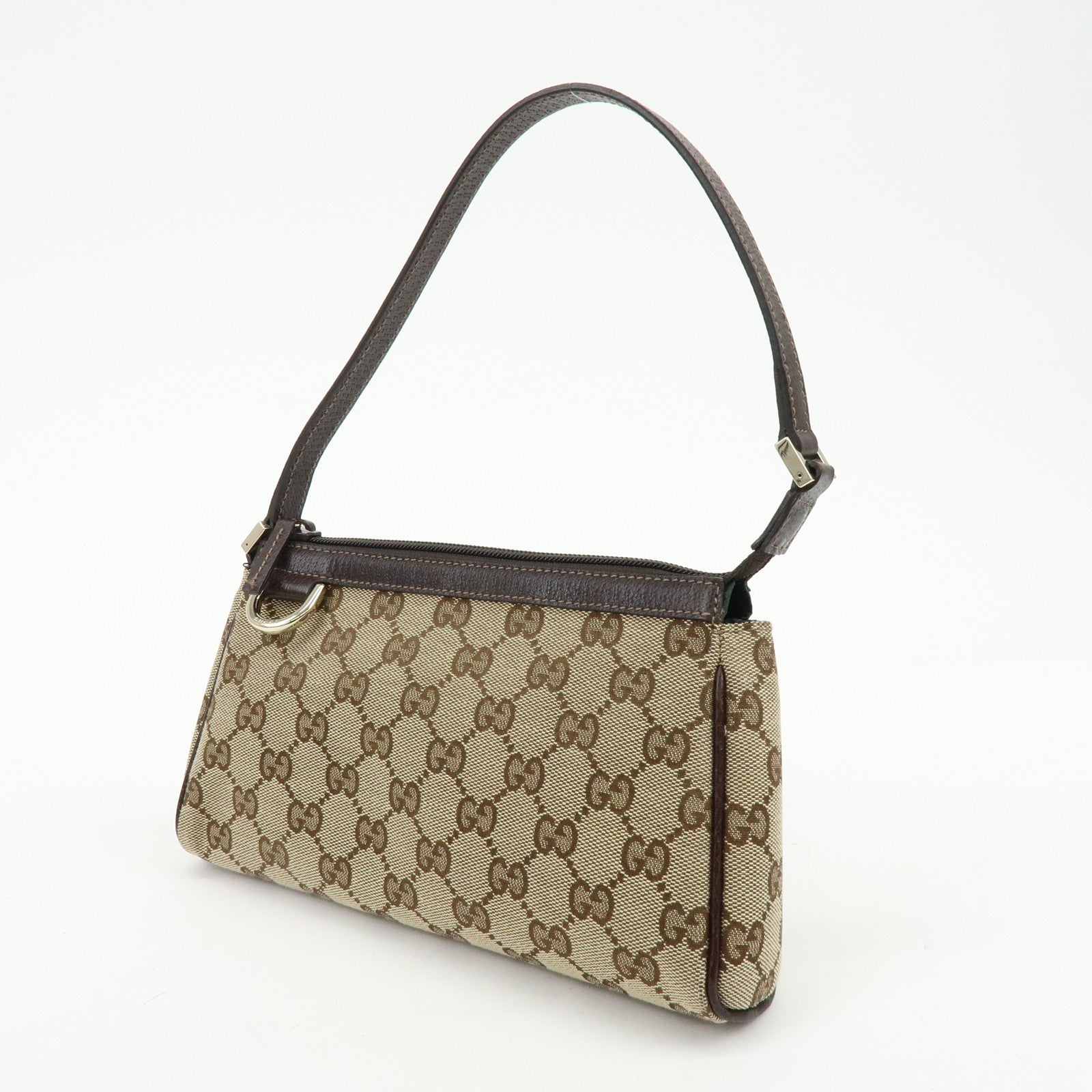 GUCCI Abbey GG Canvas Leather Accessory Pouch Hand Bag Brown 145750