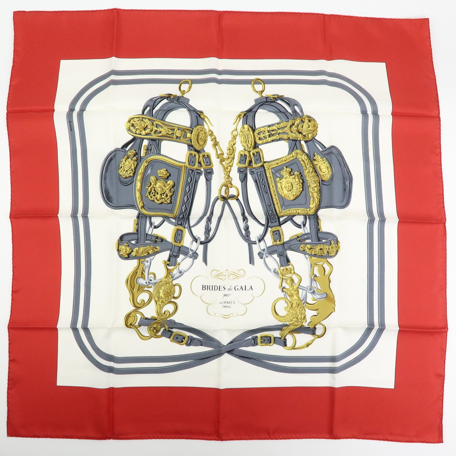 HERMES Carre 90 Lot of 2 Silk 100% Scarf brides de gala/caty Red Blue