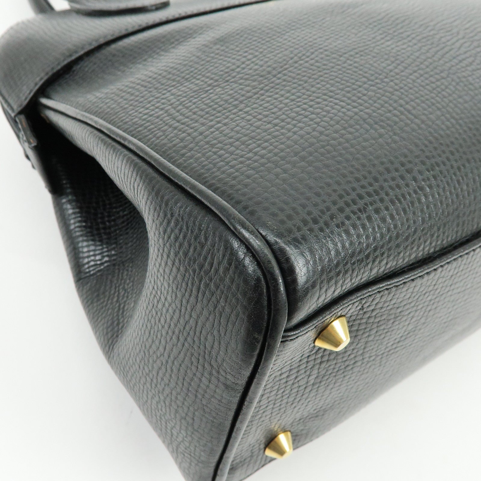 BURBERRY Embossed Leather Hand Bag Boston Bag Black
