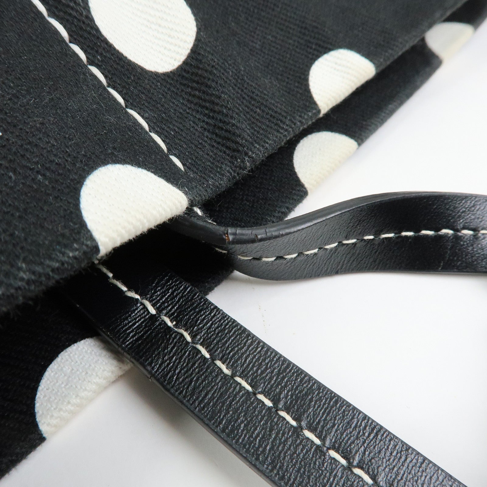 MIU MIU Logo Canvas Leather Polka Dots Tote Shoulder Bag Black 5BG234
