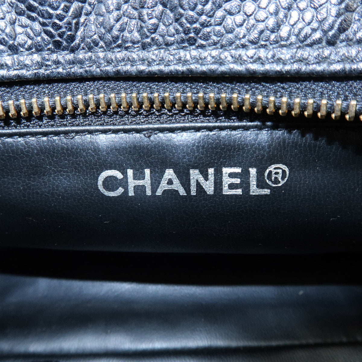 CHANEL COCO Mark Caviarskin Cosmetic Pouch Makeup Case Black