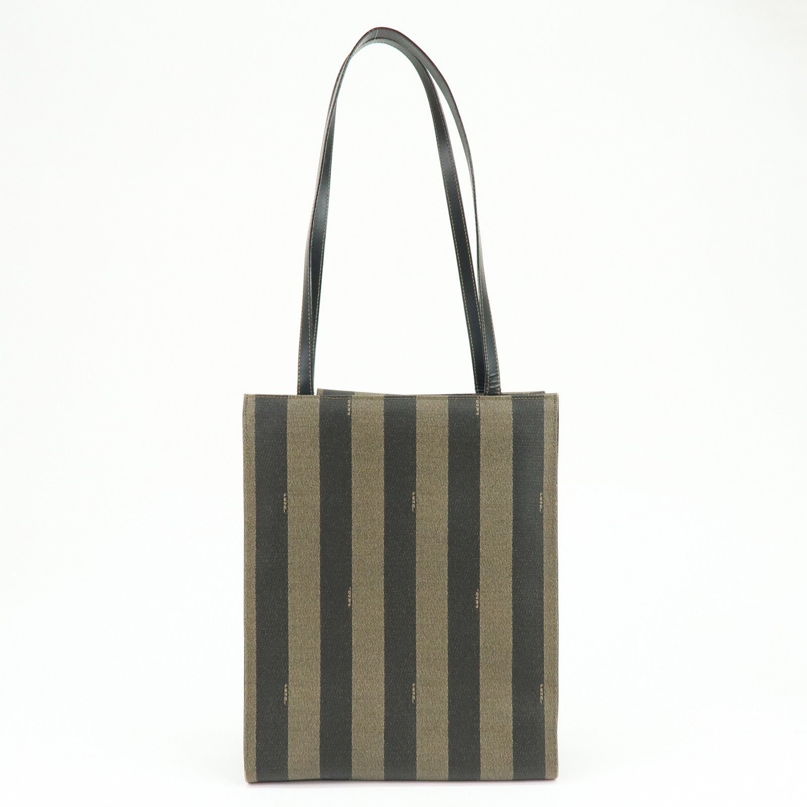 FENDI Pequin PVC Leather Tote Bag Shoulder Bag Black Brown 259980