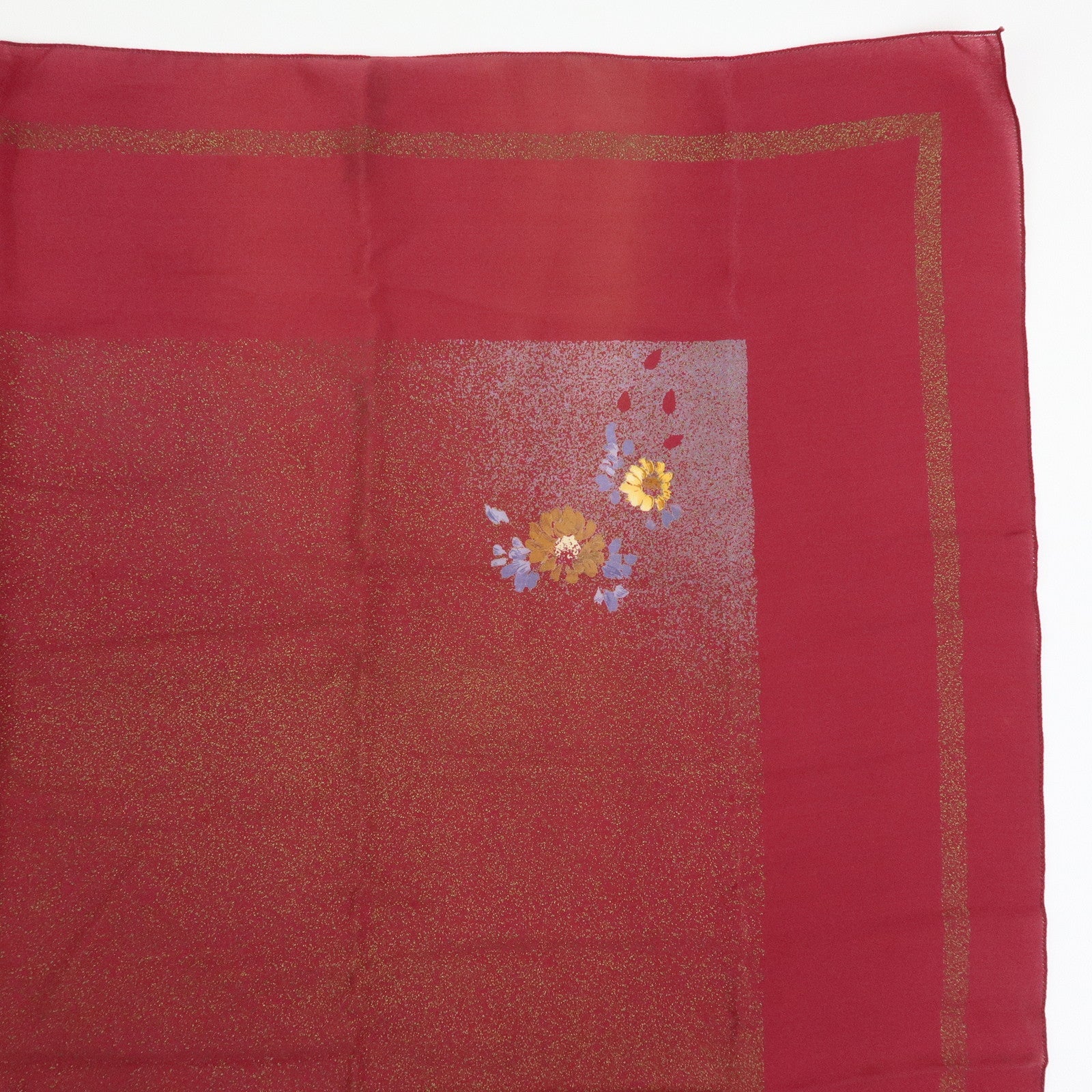 BALENCIAGA Silk 100% Scarf Floral Design Wine Red Yellow Blue