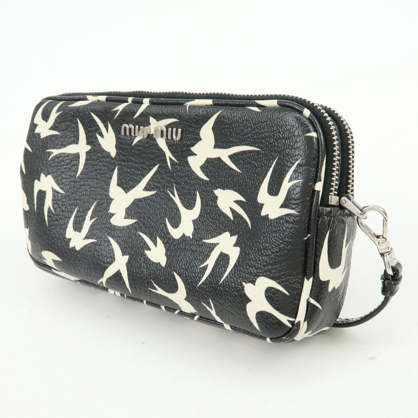 MIU MIU Swallow Madras Leather Shoulder Bag Black White 5ZH011