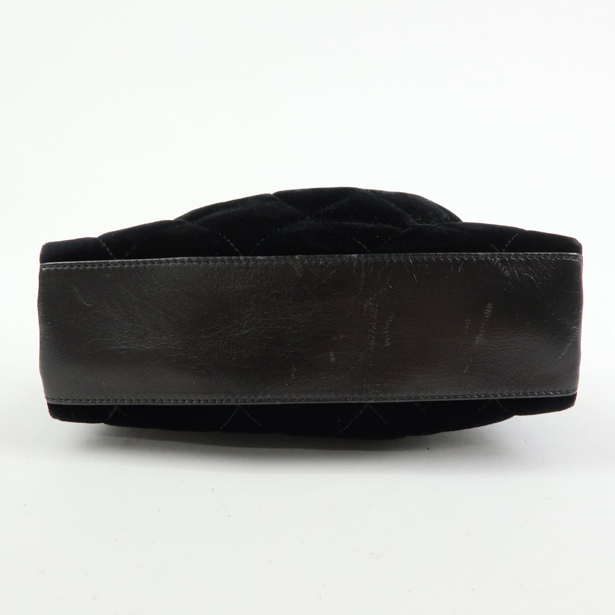CHANEL Matelasse Velour Leather Ring Handle Hand Bag Black