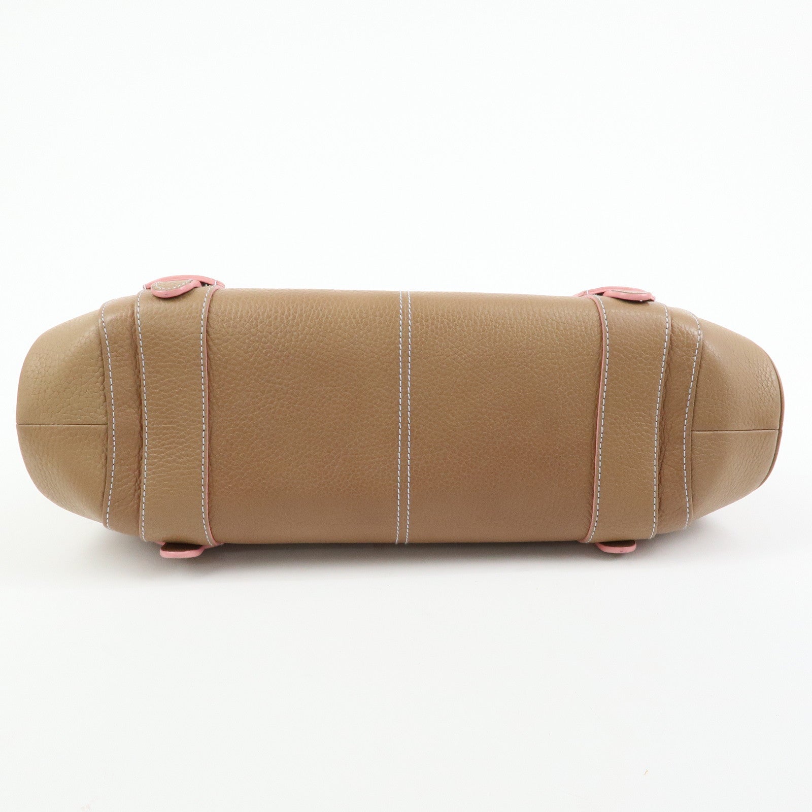 LOEWE Senda Stitches Leather Hand Bag Boston Bag Beige