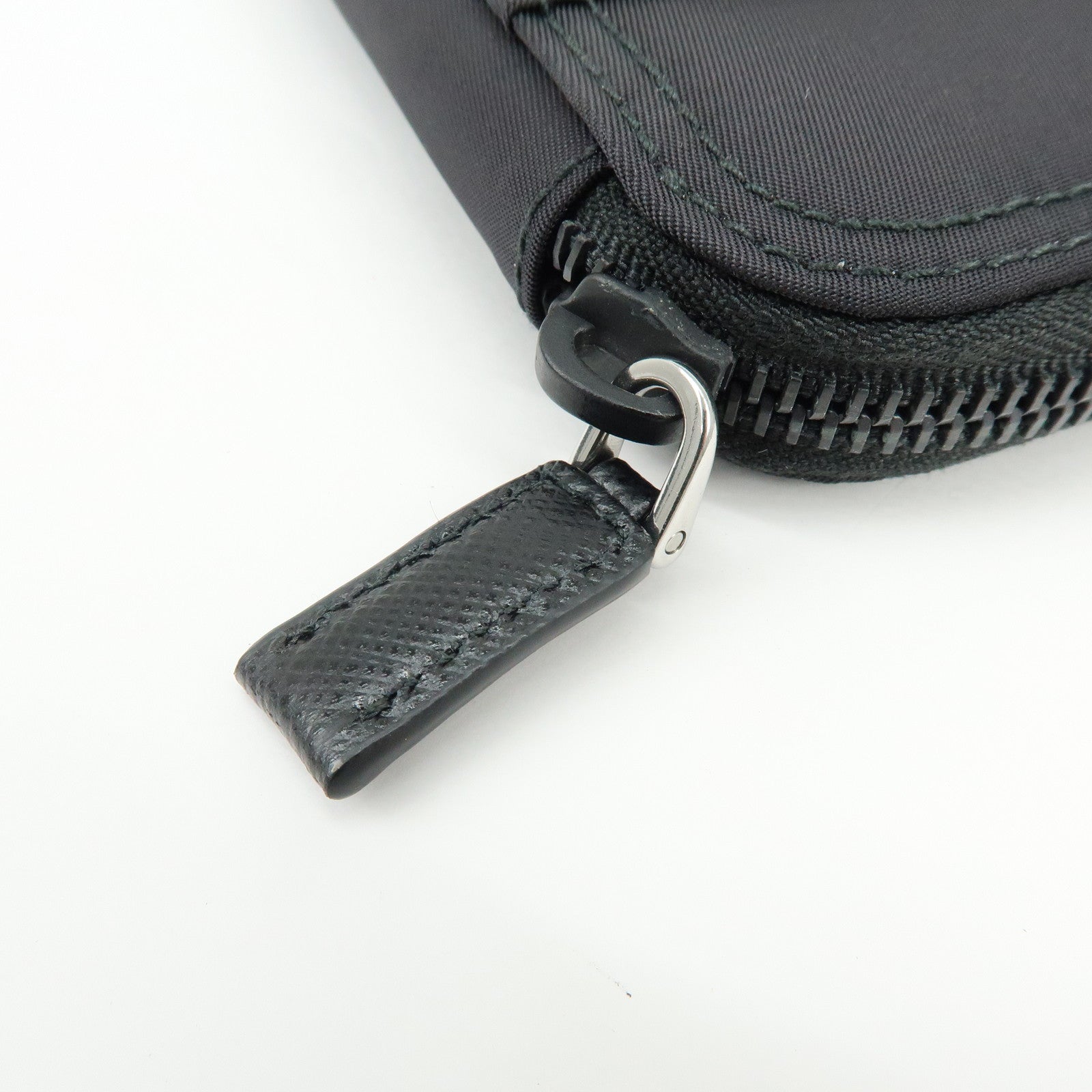 PRADA Triangle Logo Nylon Saffiano Leather Zippy Key Case Black 2PG003