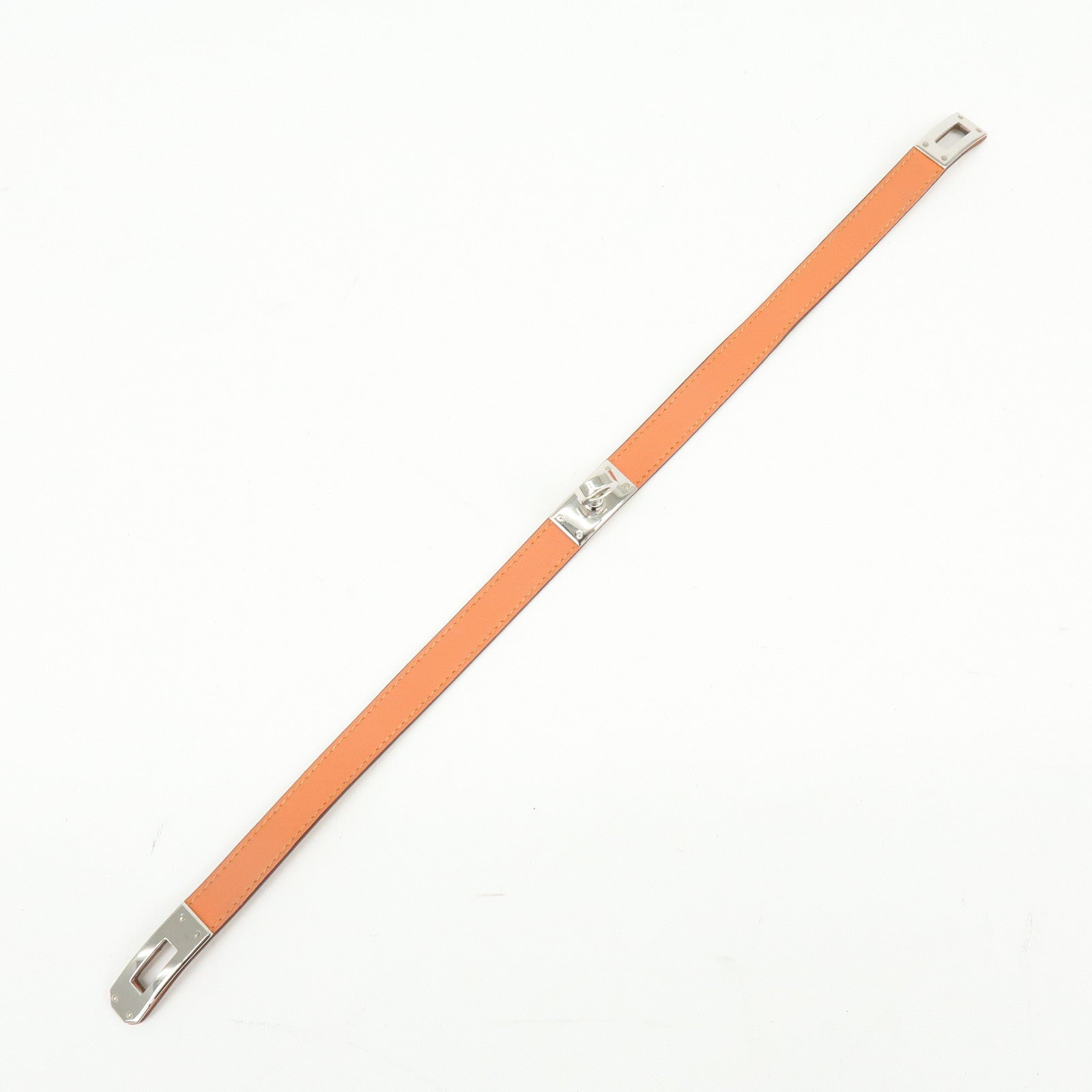 HERMES Kelly Double Tour Leather Bangle Bracelet ☐P Stamped Orange