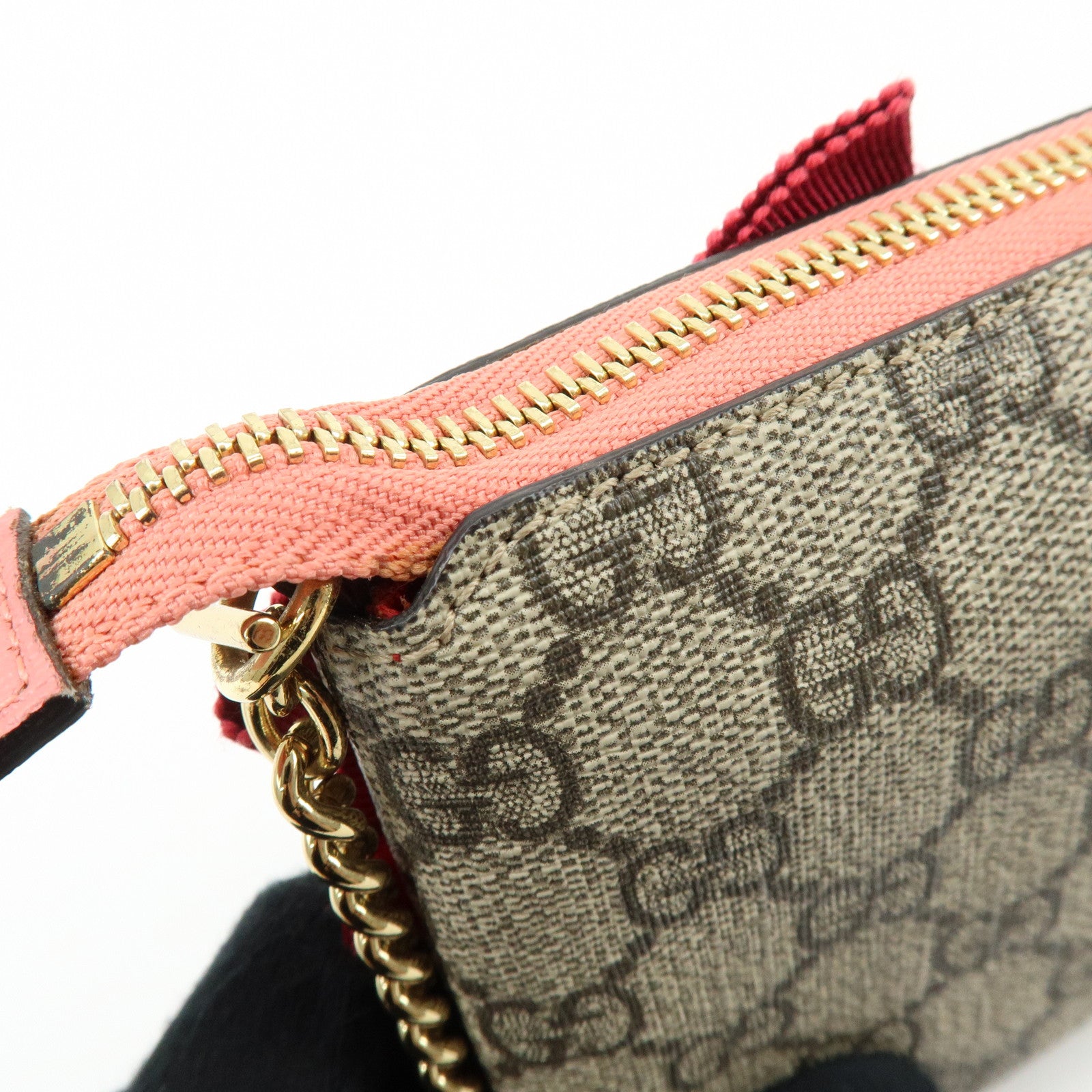 GUCCI Double G GG Supreme Leather Chain Shoulder Bag Ribbon Pink 431396