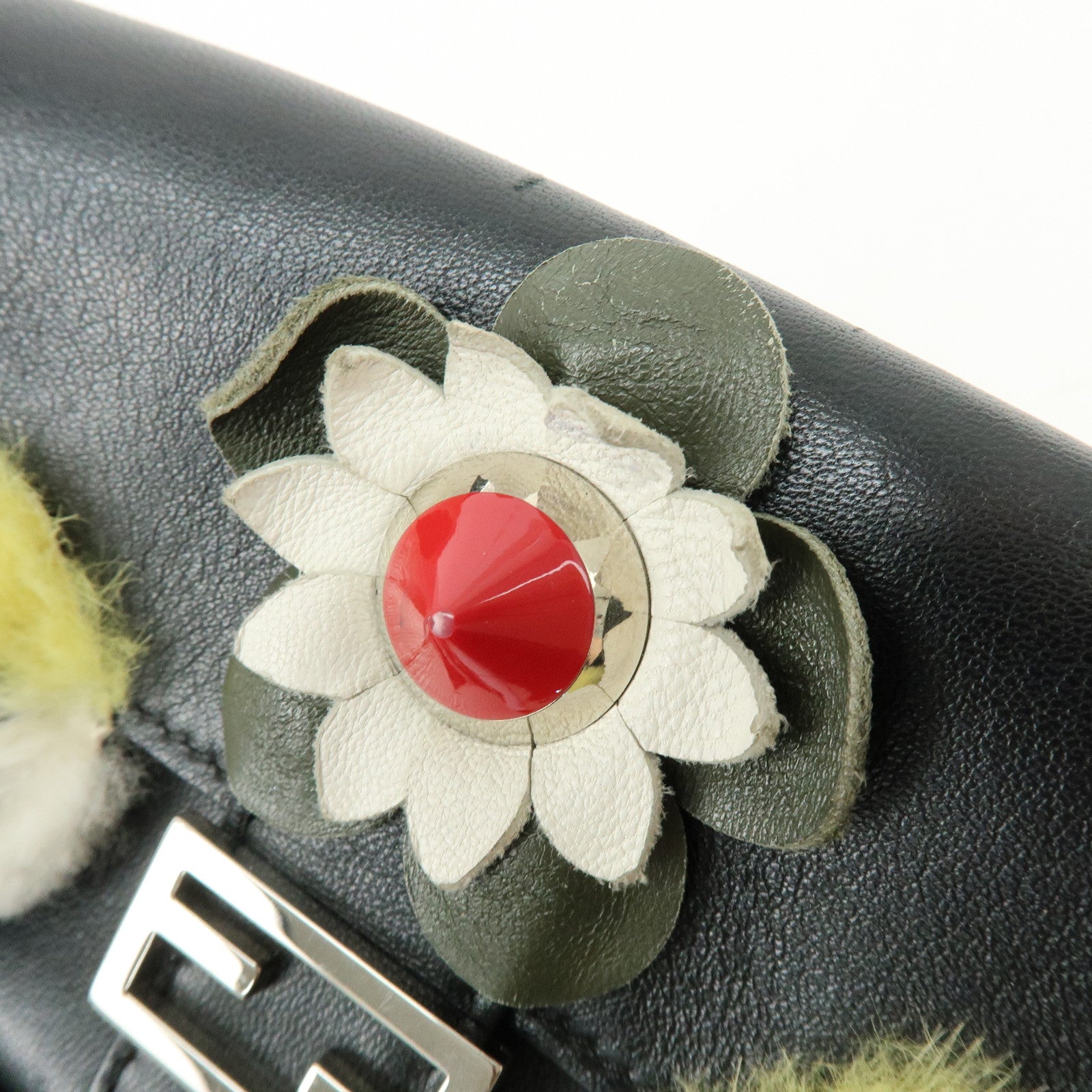 FENDI Monster Micro Baguette Leather Shoulder Bag Rhinestone 8M0354