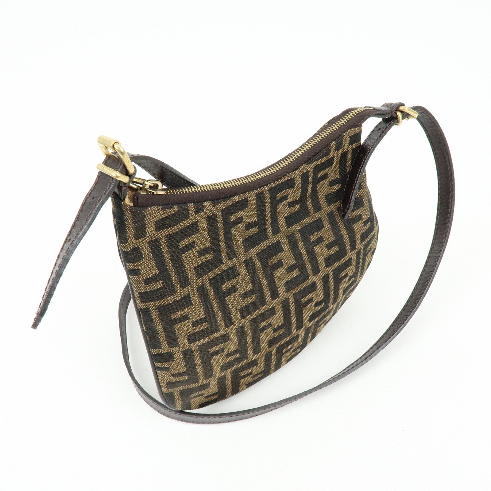 FENDI Zucca Canvas Leather Shoulder Bag Crossbody Bag Brown 8BR248