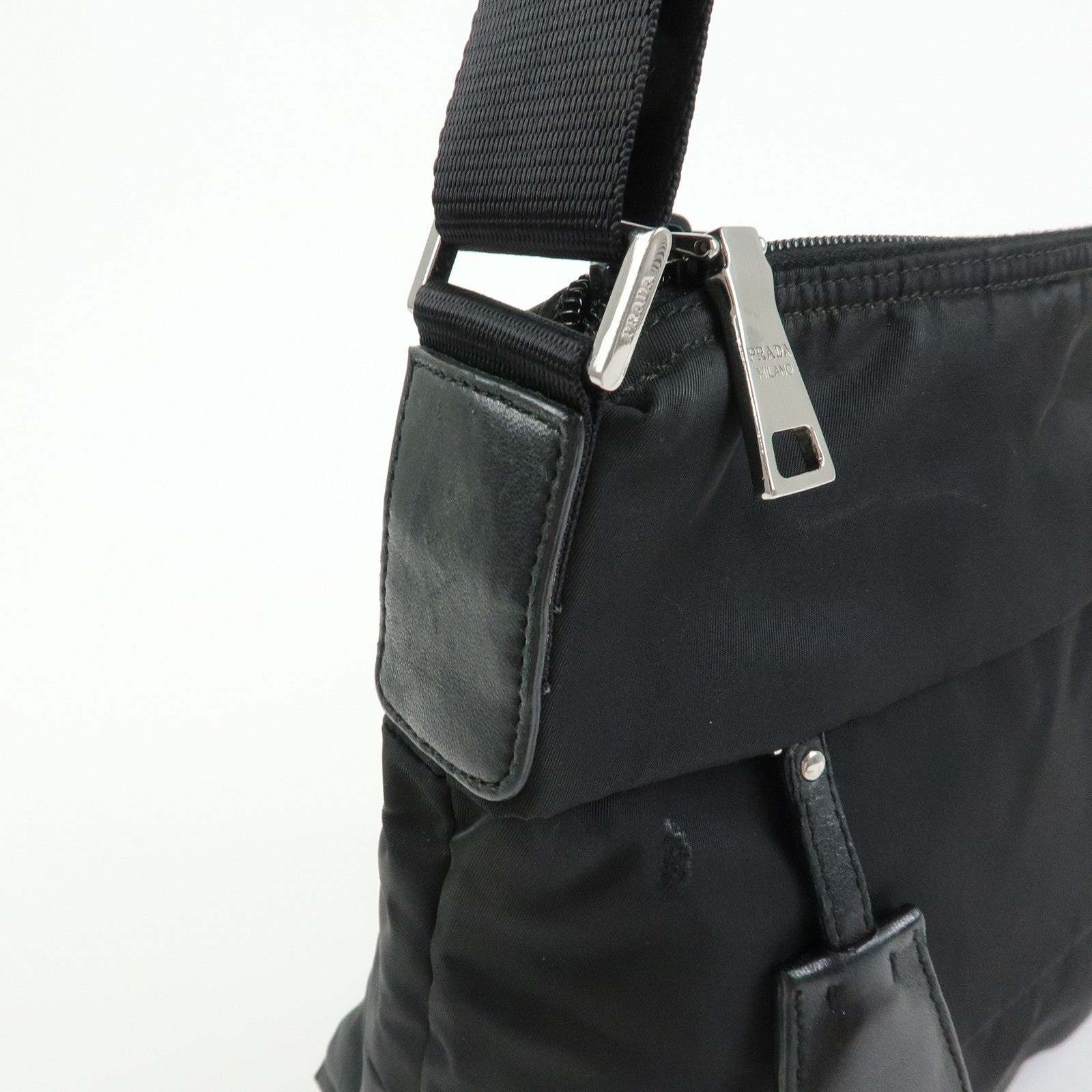 PRADA Triangle Logo Nylon Leather Shoulder Bag Crossbody Bag Black