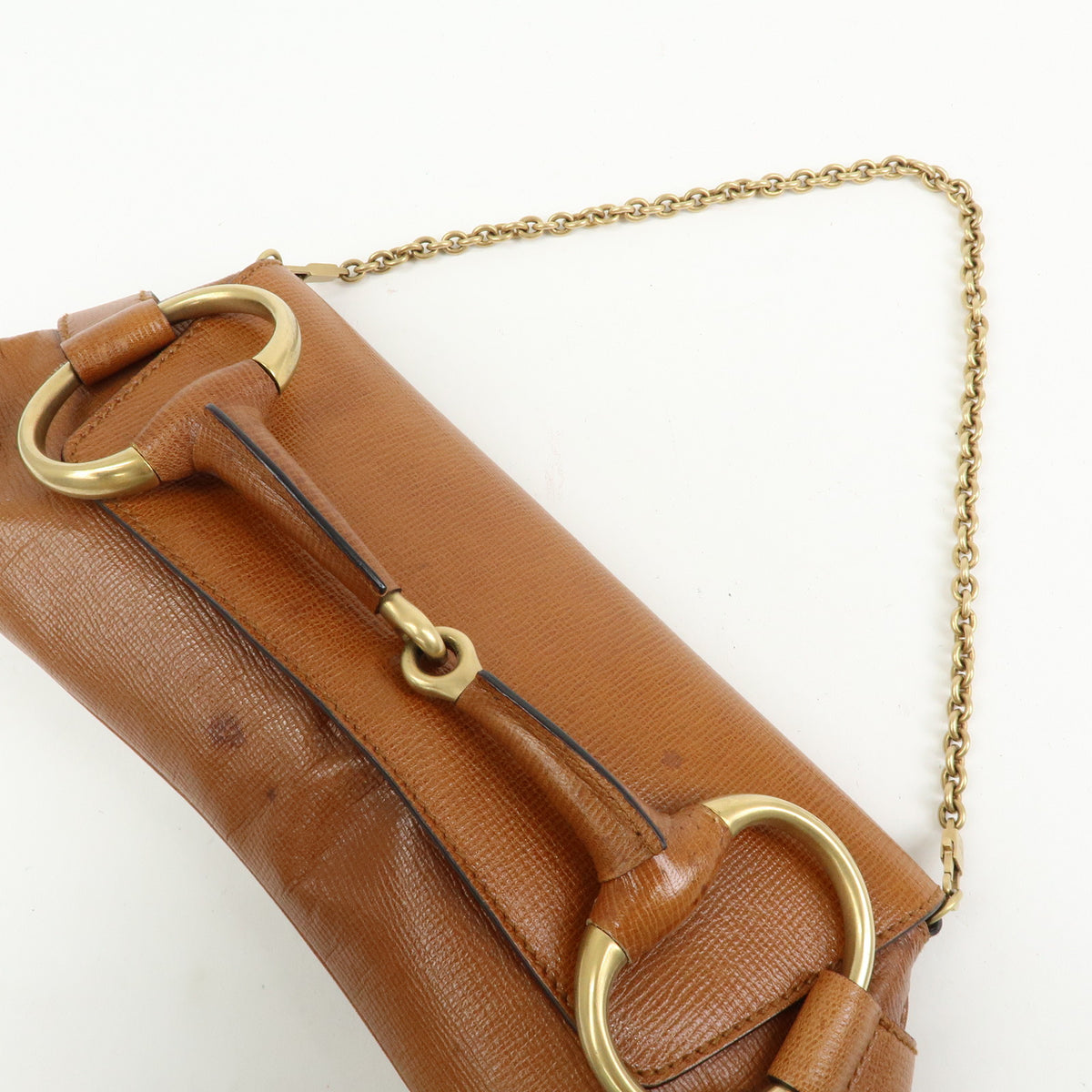 GUCCI Horsebit Leather Chain Shoulder Bag Hand Bag Brown 120134
