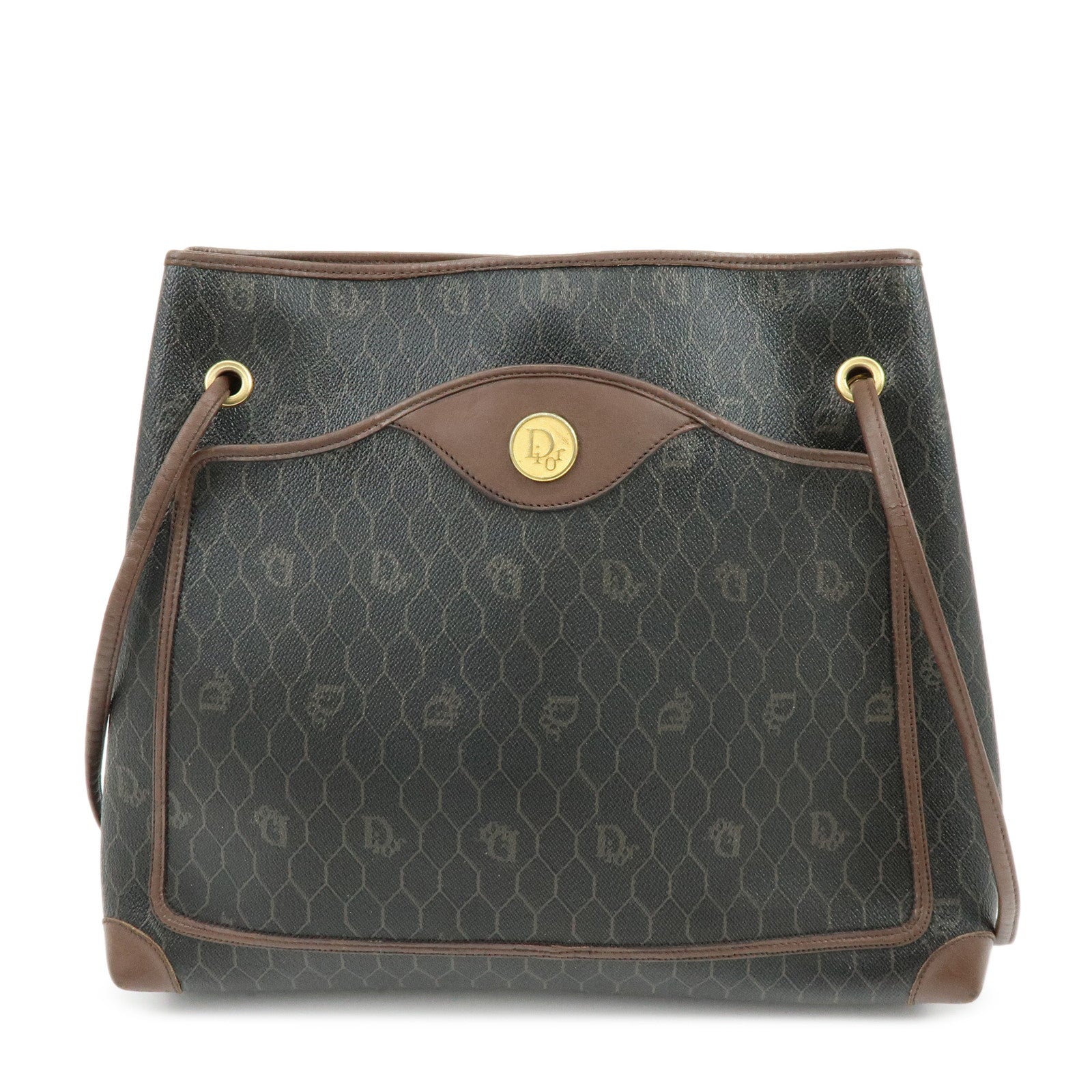 Christian Dior Honeycomb PVC Leather Shoulder Bag Brown Black