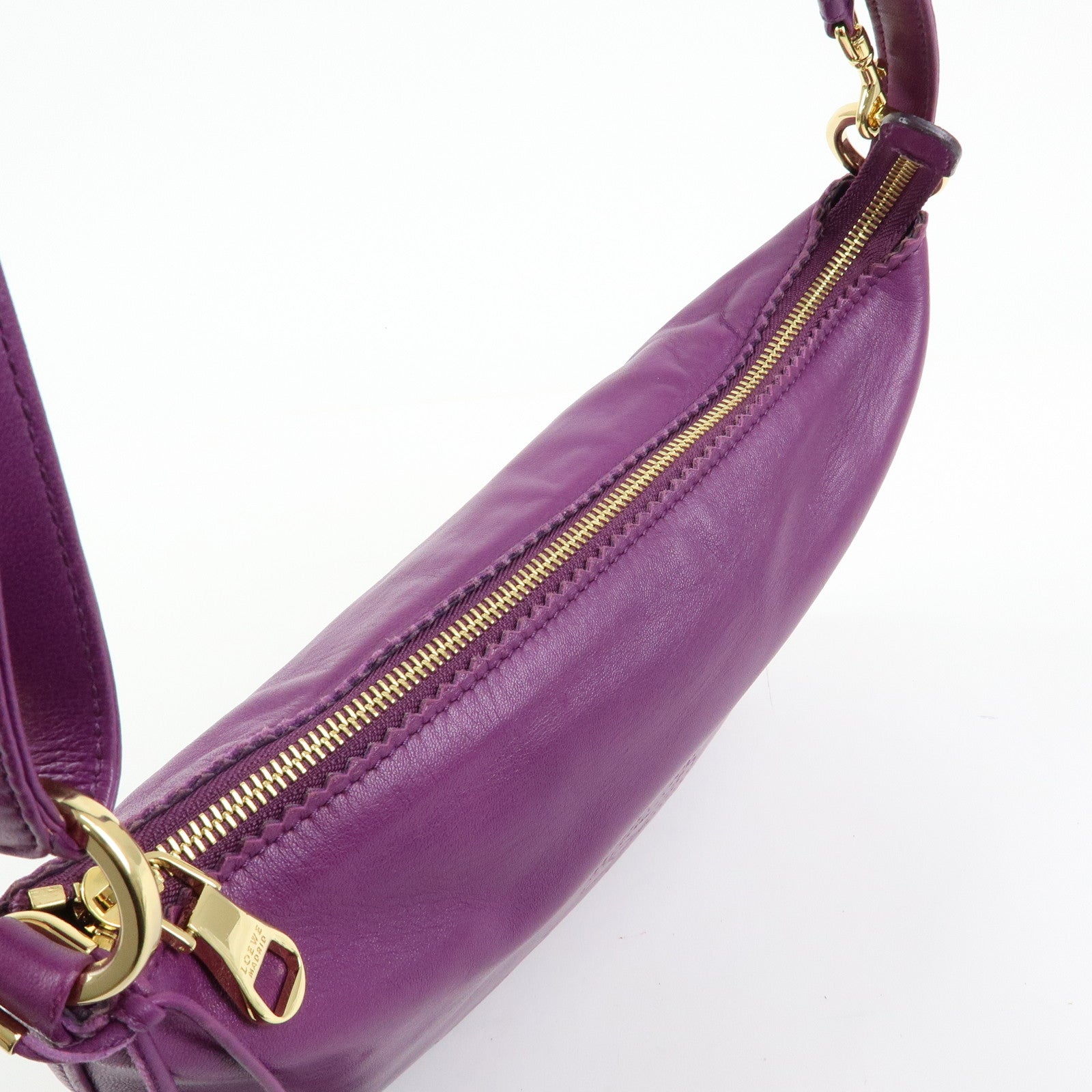 LOEWE Anagram Nappa Leather Shoulder Bag Hand Bag Brown Purple