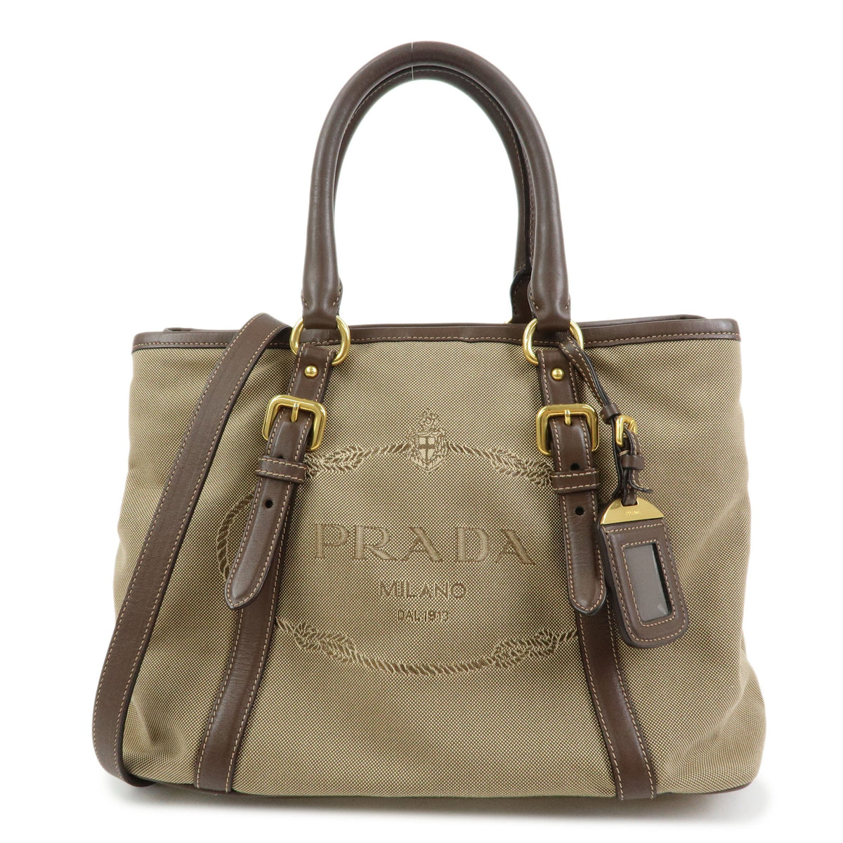 PRADA Triangle Logo Jacquard Canvas Leather 2Way Bag Hand Bag BN2832