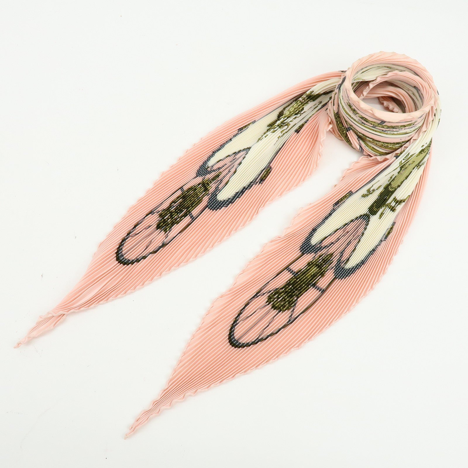 HERMES Pleated Carre 90 Silk 100% SPRINGS Light Pink