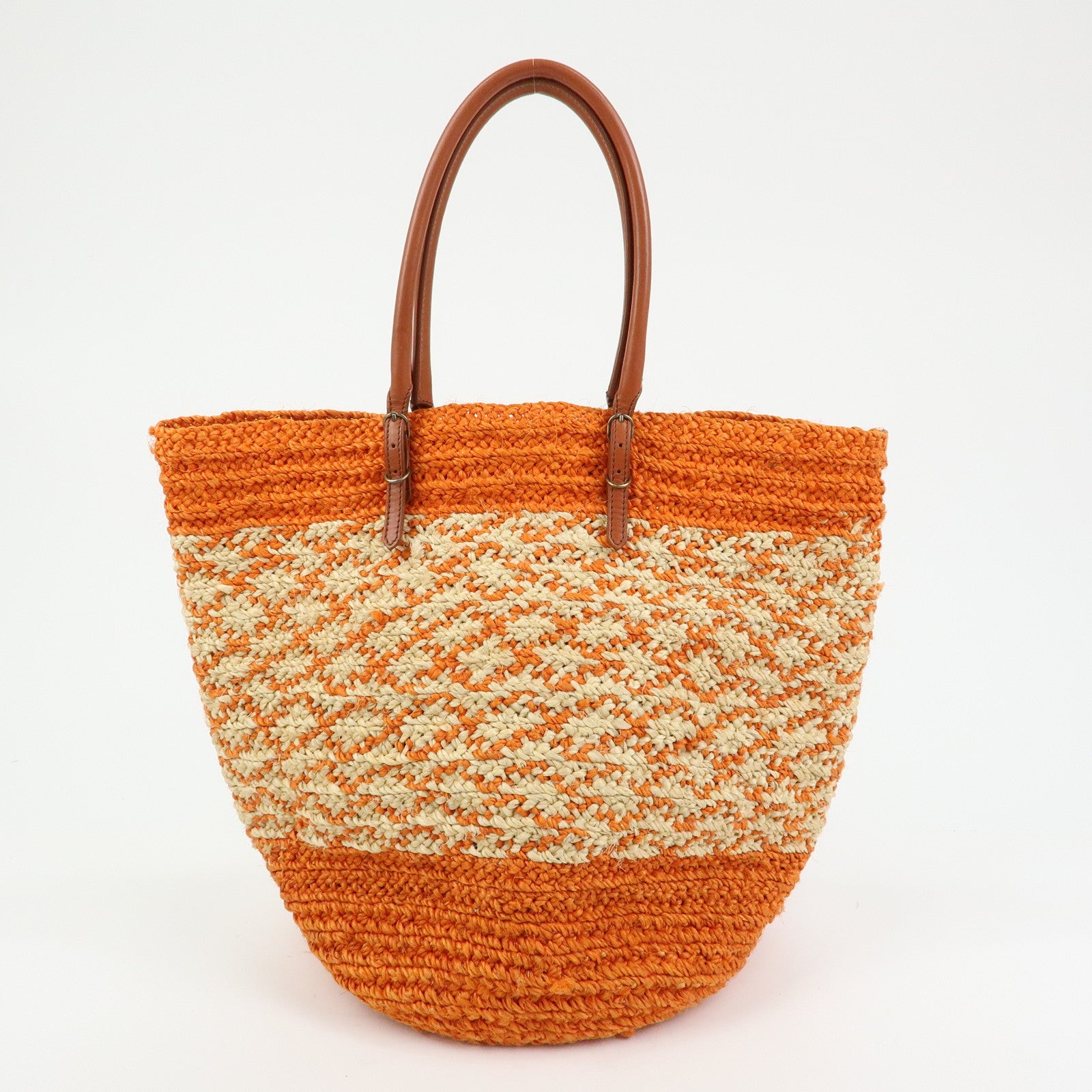 BALENCIAGA Motocross Classic Panier Raffia Leather Tote Bag 286370