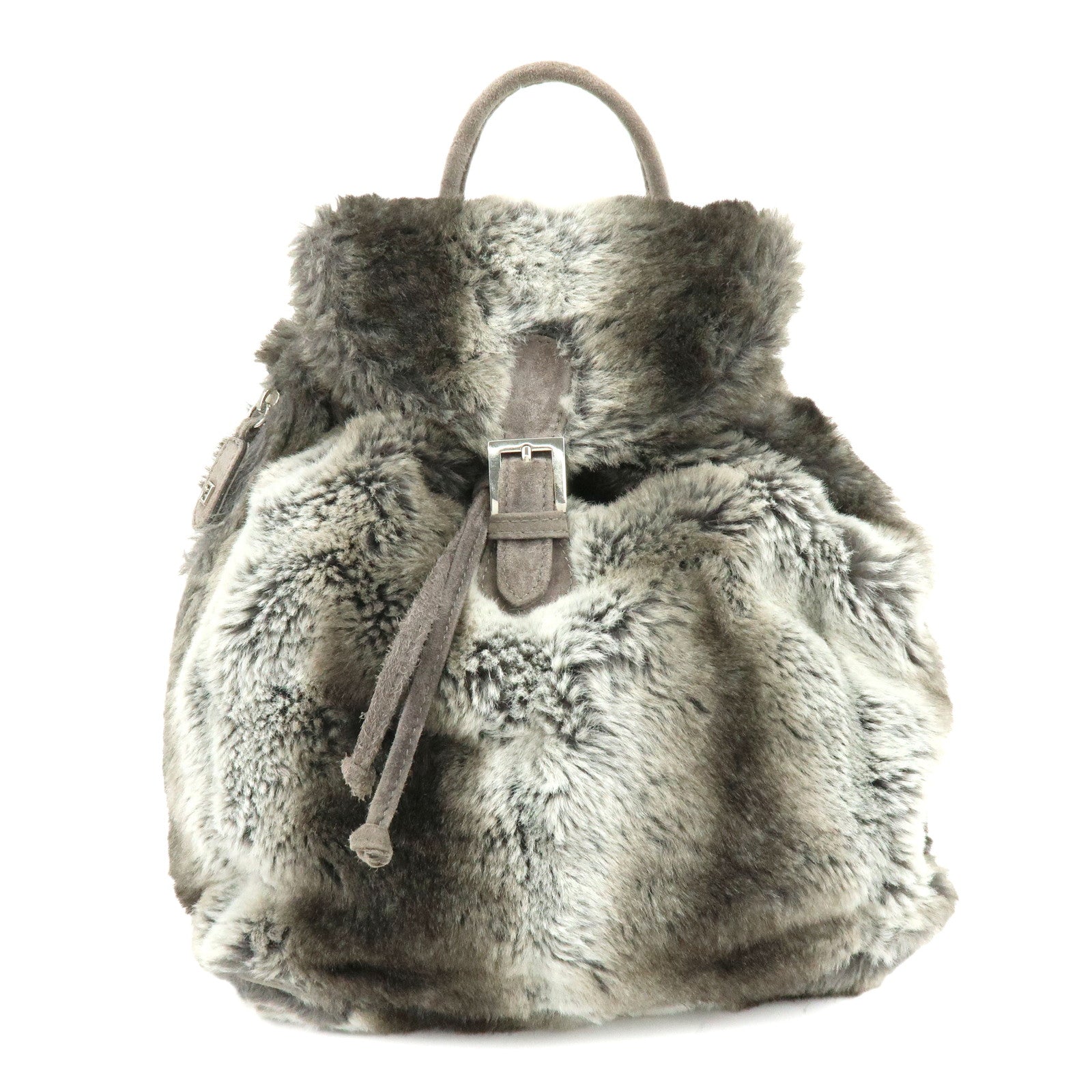 FENDI Zucca Mink like Fur Suede Backpack Rucksuck Gray