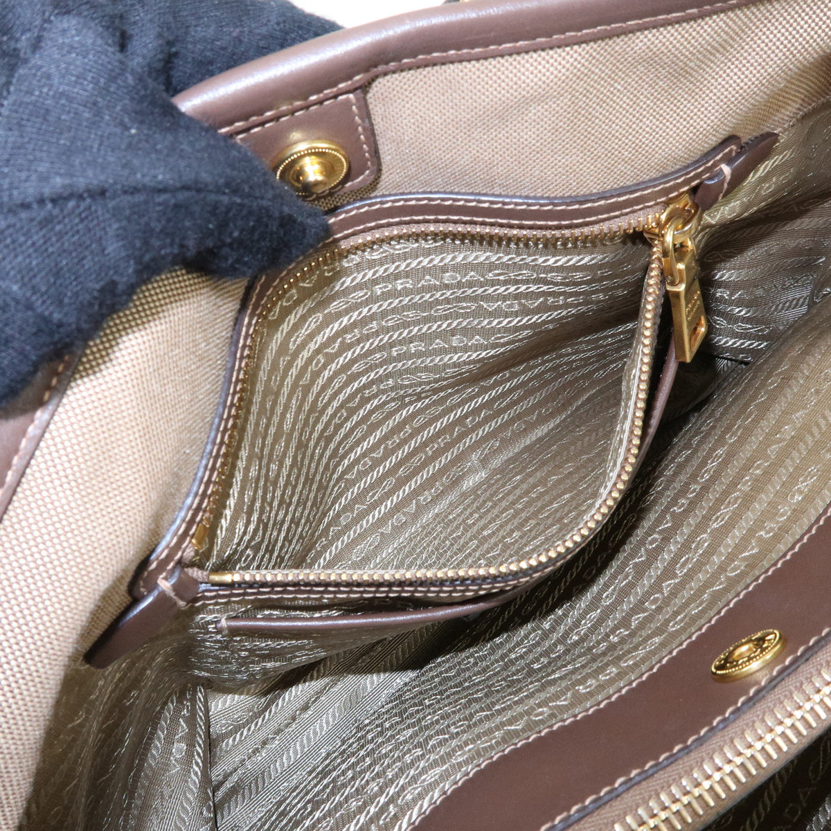 PRADA Triangle Logo Jacquard Canvas Leather 2Way Bag Hand Bag BN2832