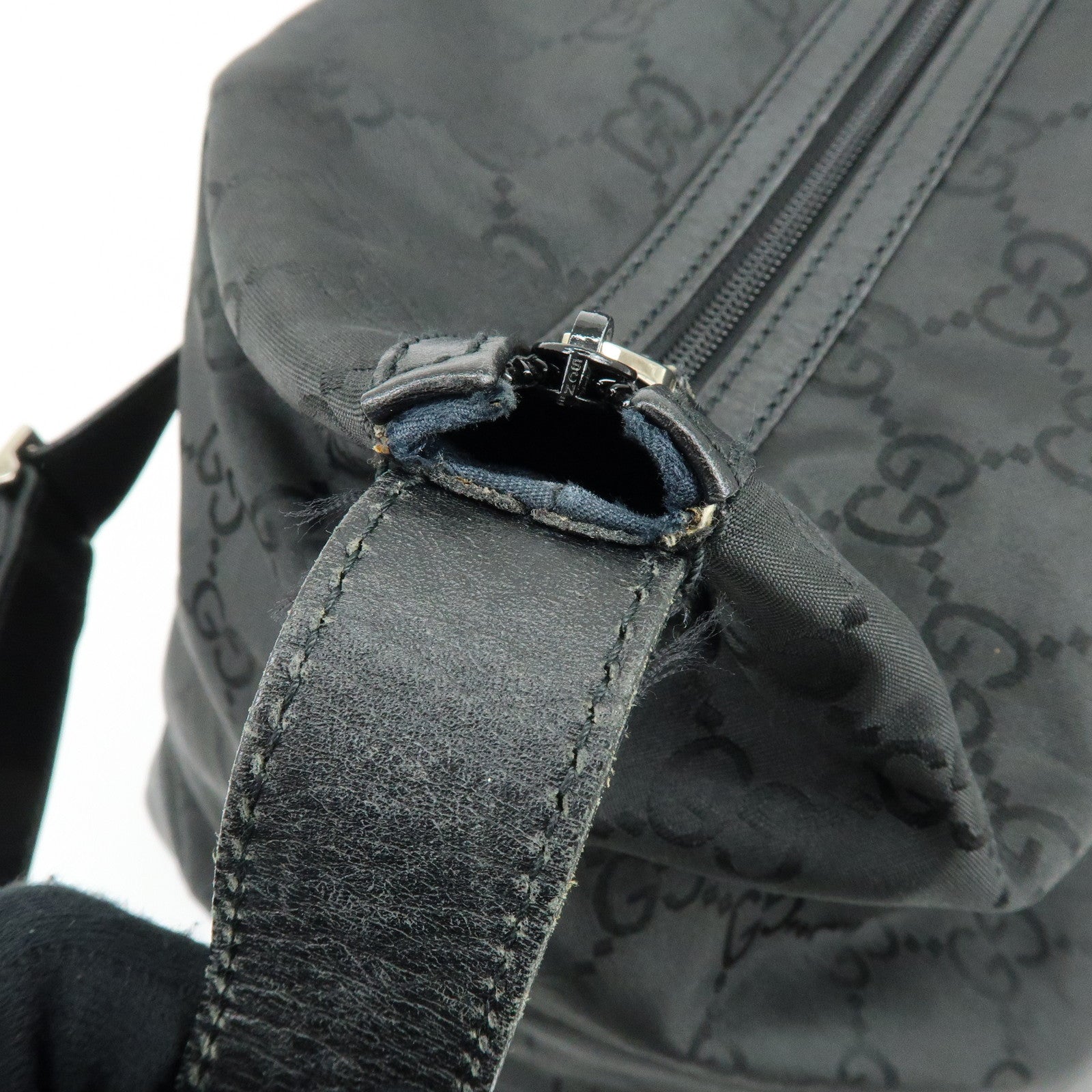 GUCCI GG Monogram Nylon Leather Boston Bag Travel Bag Black 105669