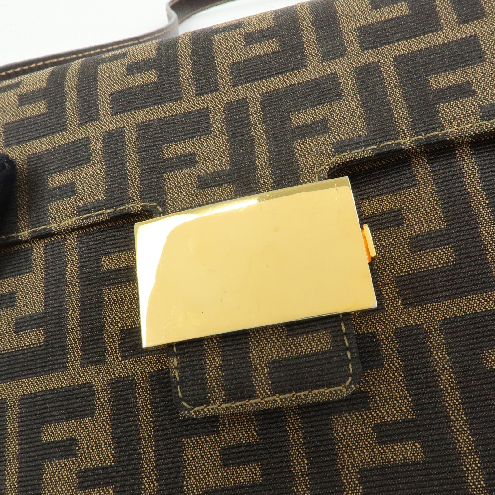 FENDI ZUCCA Jacquard Canvas Leather Shoulder Bag Brown Black