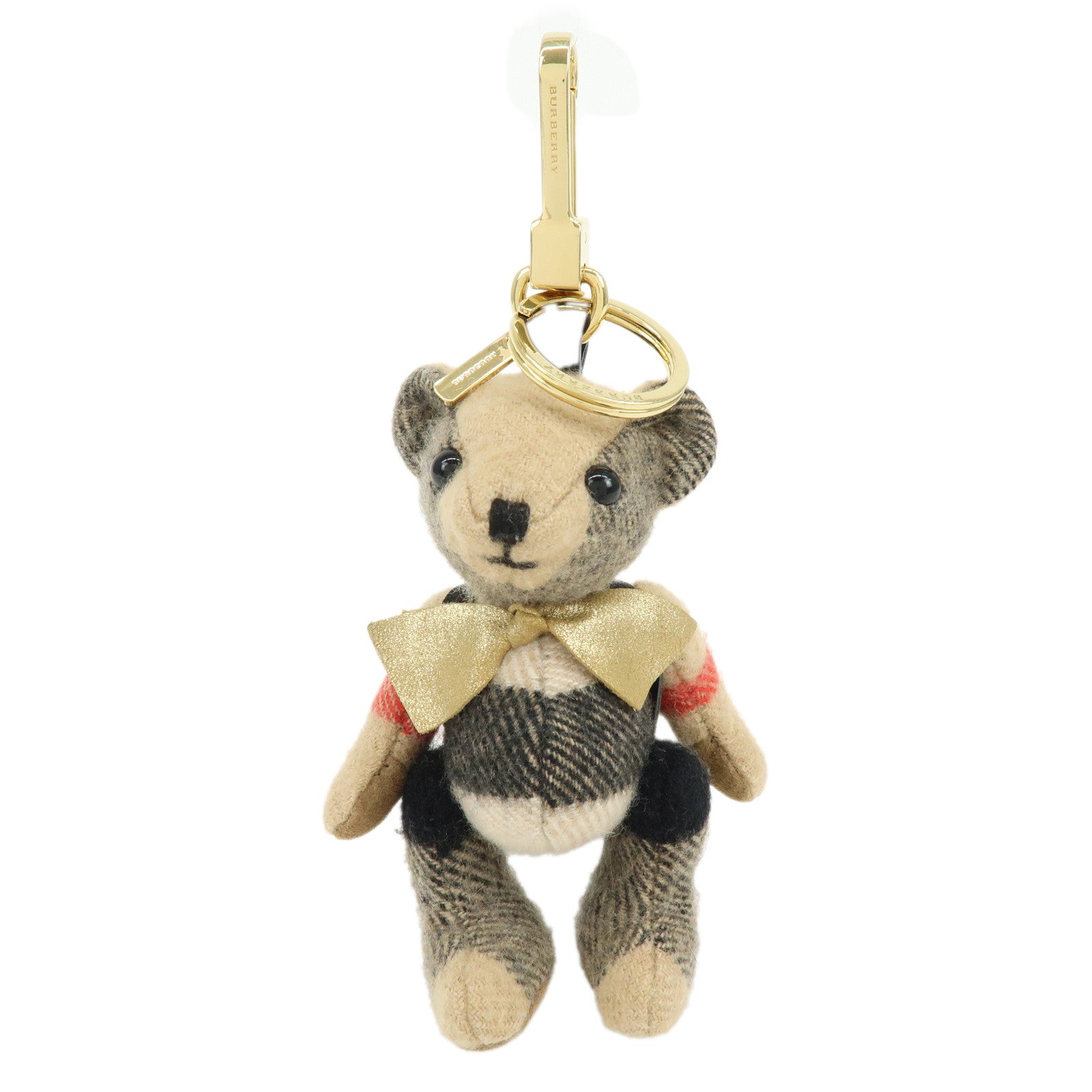 BURBERRY Nova Plaid Teddy Bear Wool NylonLether  Cashmere Bag Key Charm