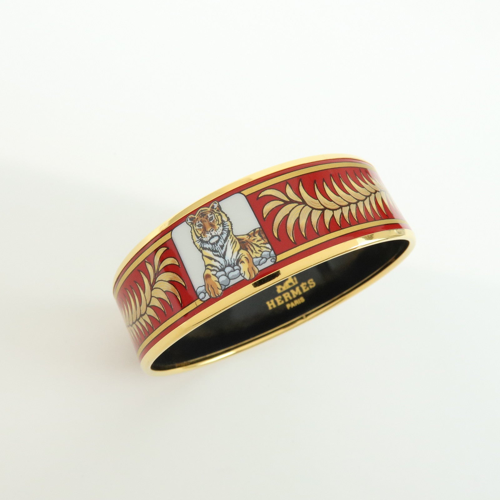 HERMES Email GM Plated Bangle Bracelet Tigre Royal Red Gold