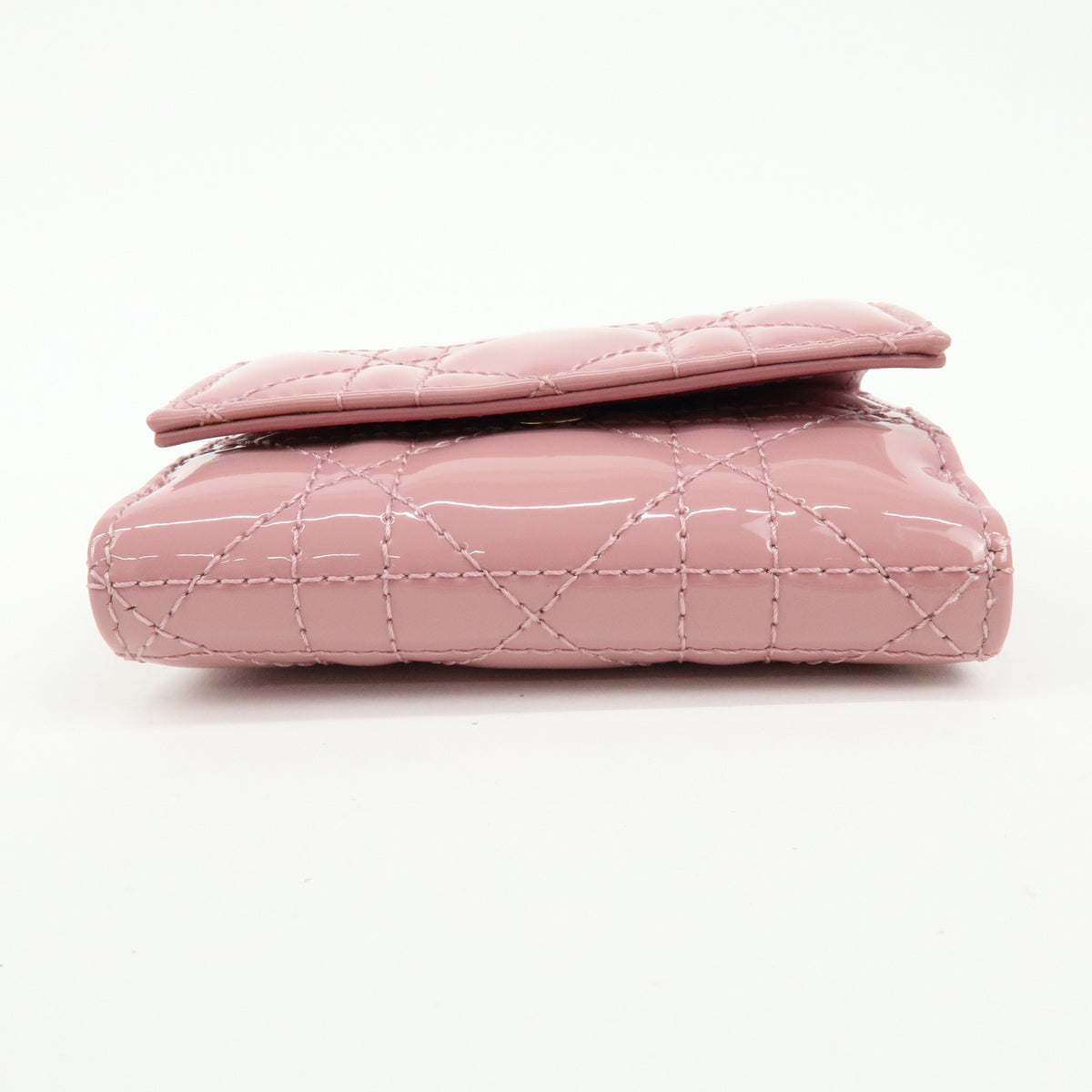 Christian Dior Cannage Lady Dior Patent Leather Compact Wallet Pink