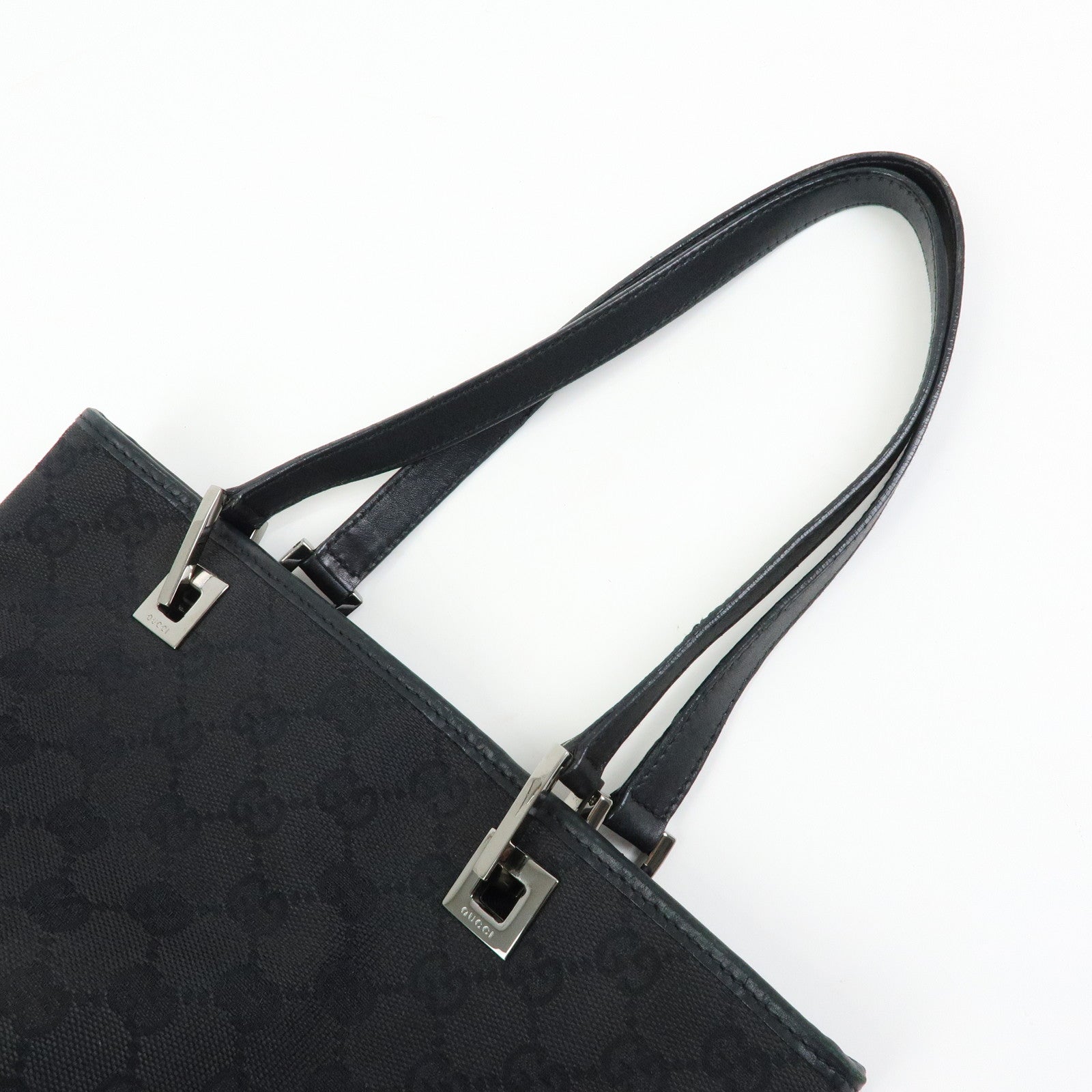 GUCCI GG Canvas Leather Tote Bag Hand Bag Shoulder Bag Black 31244