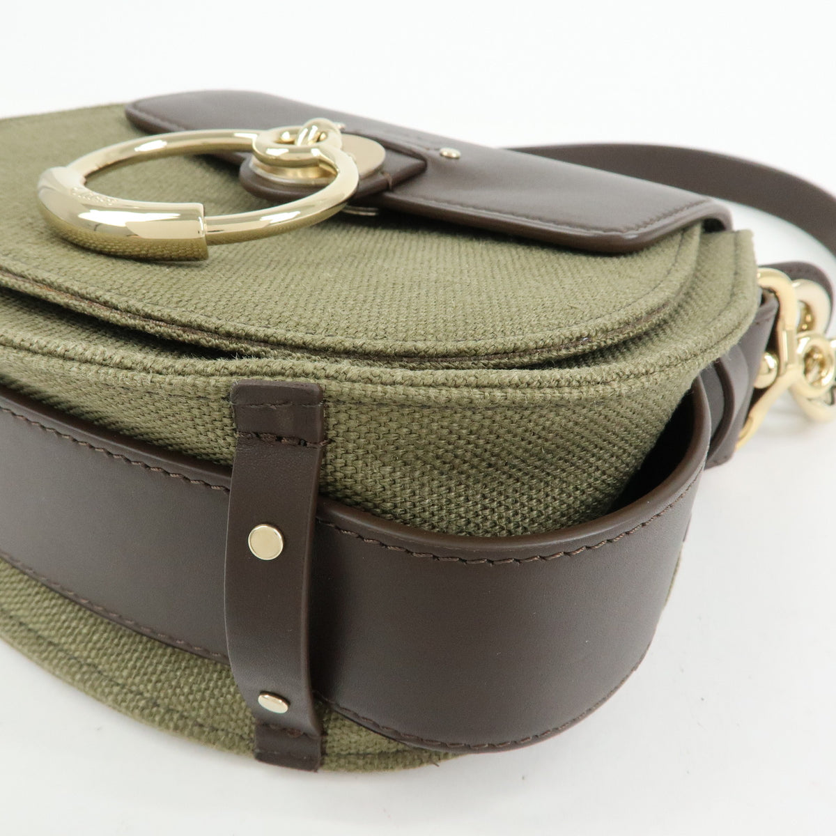 Chloe Tess Small Canvas Leather 2Way Bag Hand Bag Brown Green