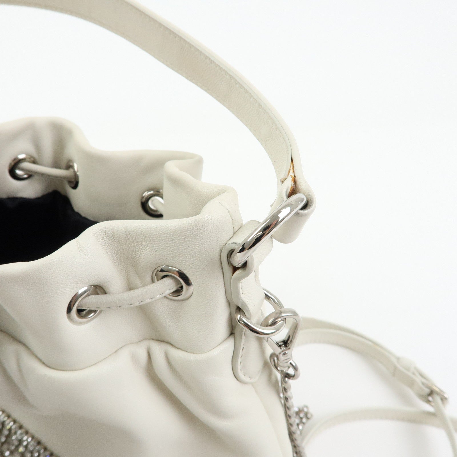 MIU MIU Nappa Leather 2Way Hand Bag Shoulder Bag Fringe White 5BE014