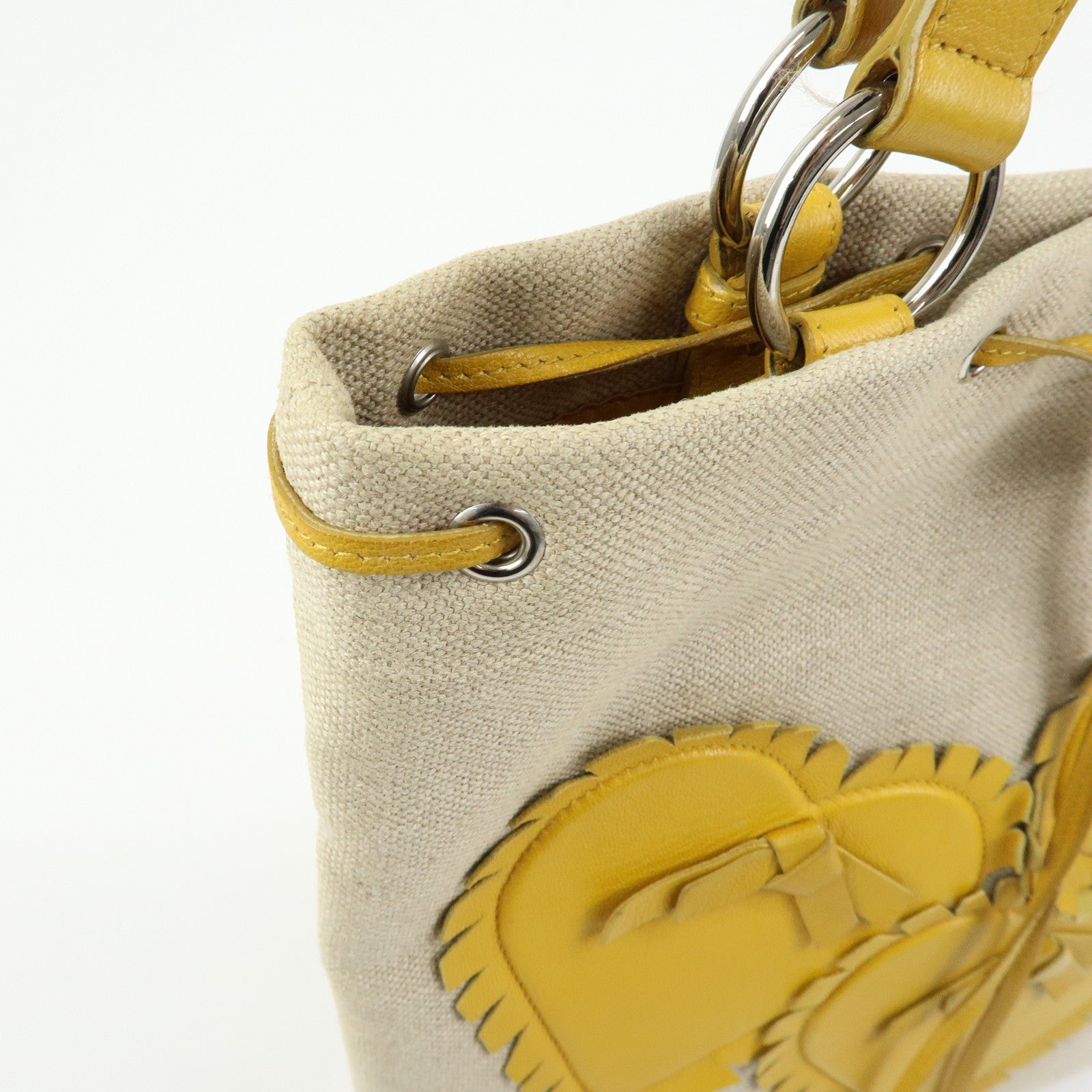 SAINT LAURENT PARIS Kahara Canvas Leather Tote Bag Hand Bag Natural