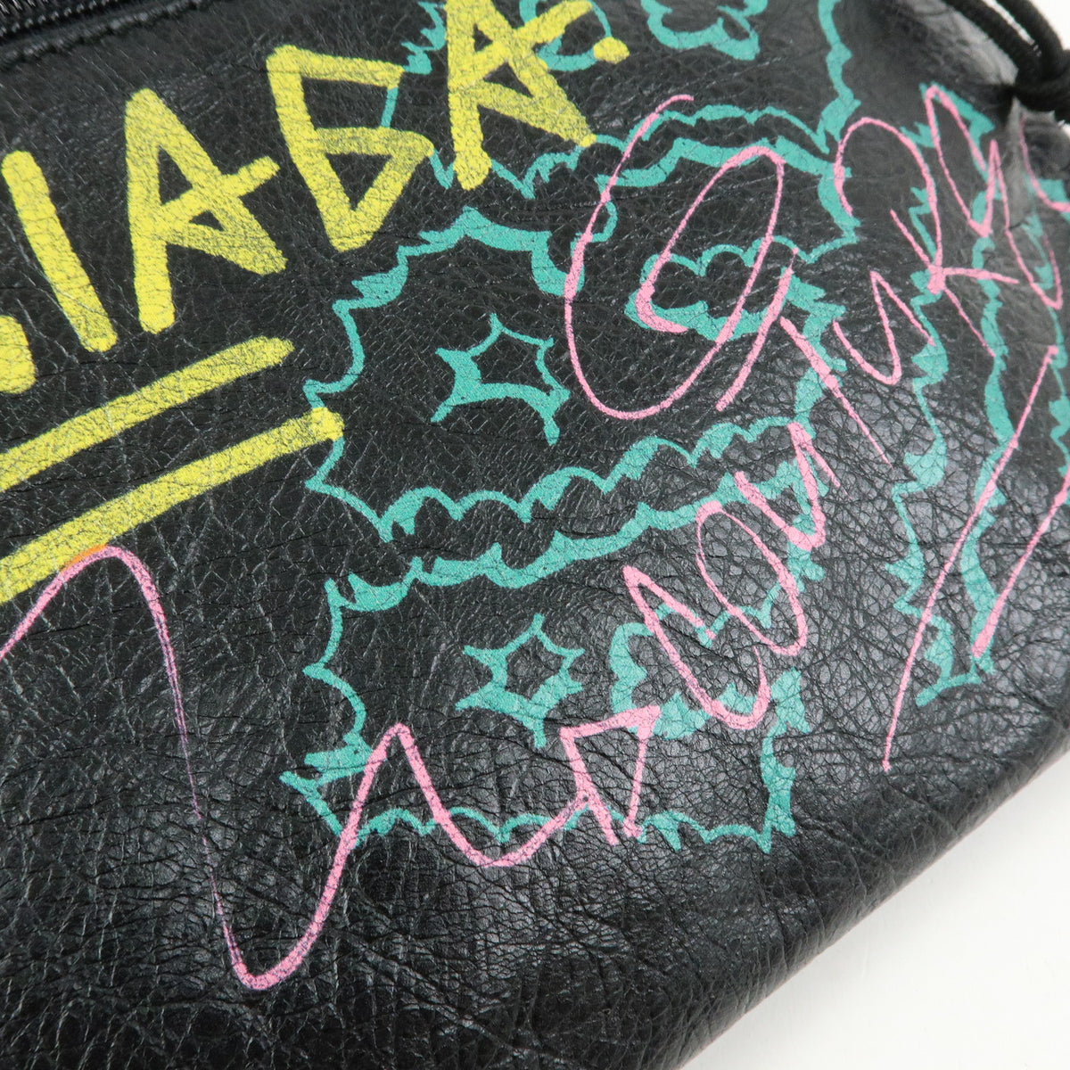 BALENCIAGA Graffiti Leather Clutch Bag Pouch Black Multicolor 459745