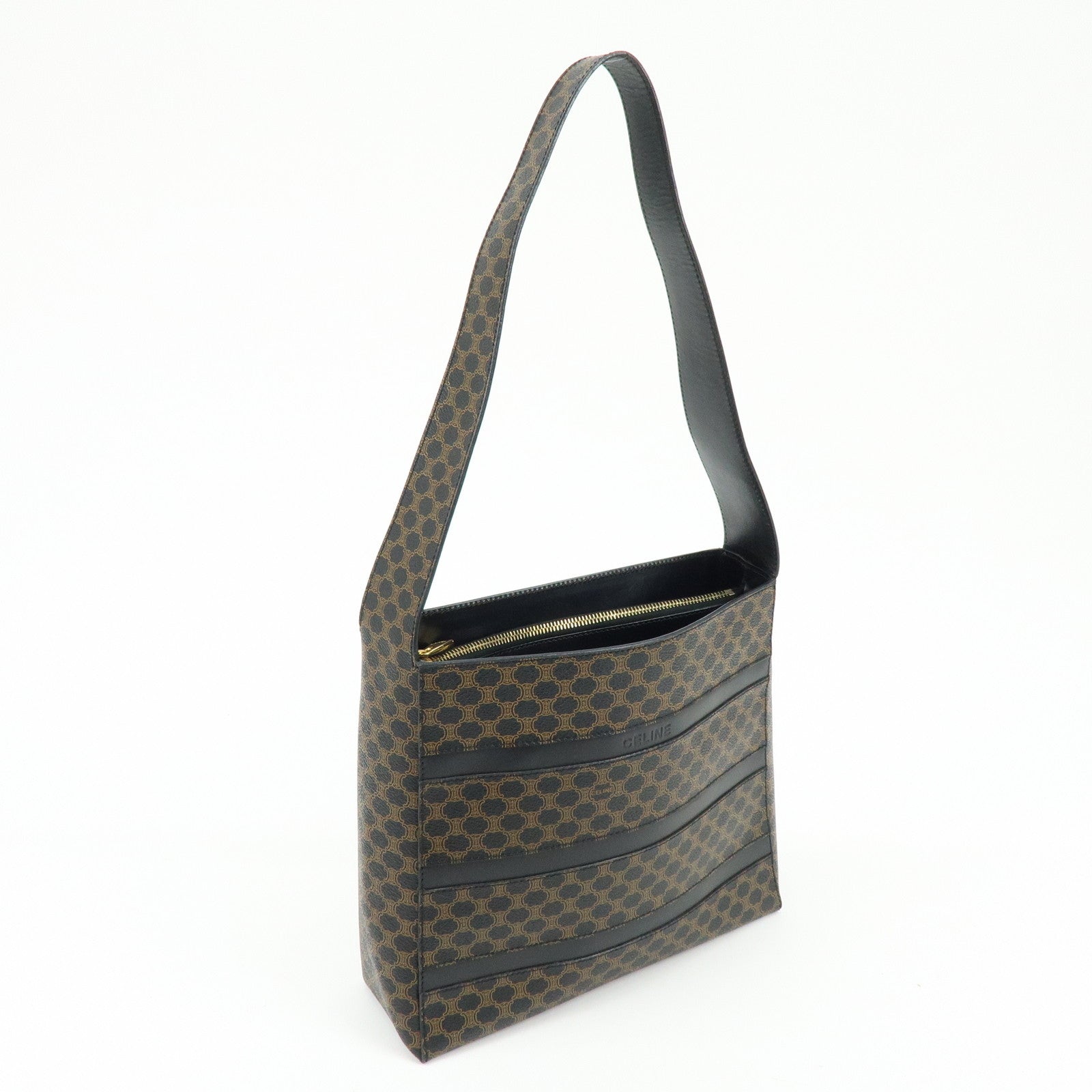 CELINE Macadam PVC Leather Shoulder Bag Hand Bag Black Brown