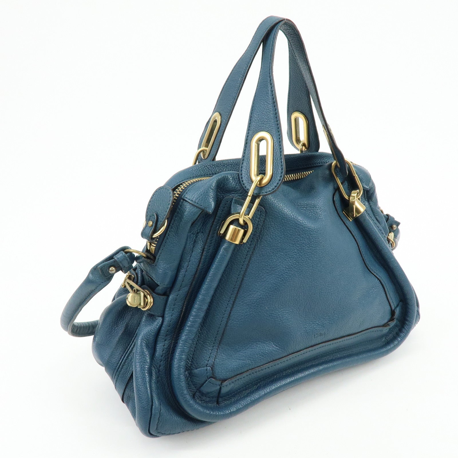 Chloe Paraty Leather 2Way Bag Hand Bag Shoulder Bag Blue