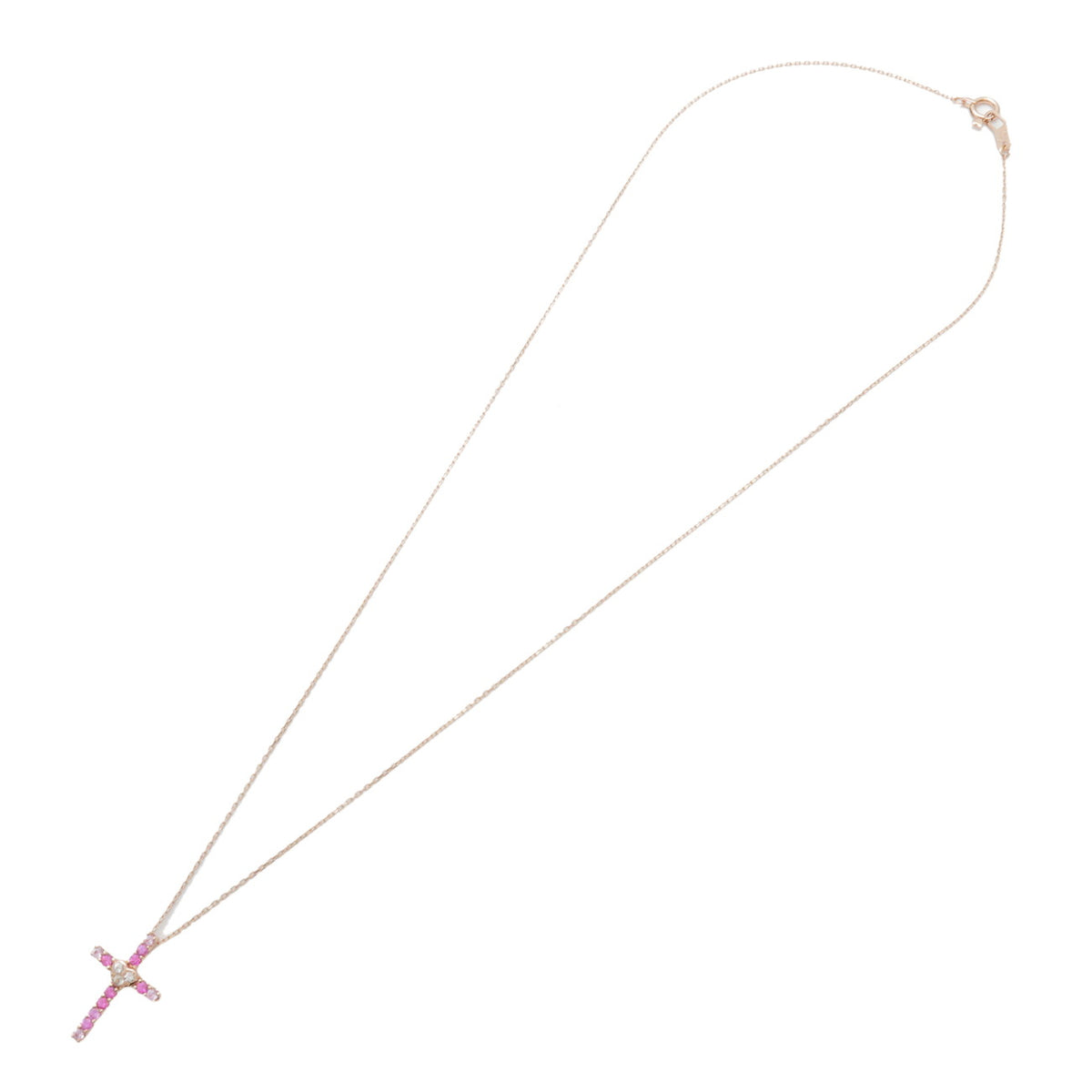 STAR JEWELRY Cross Diamond Pink Sapphire Necklace K18 PG Rose Gold