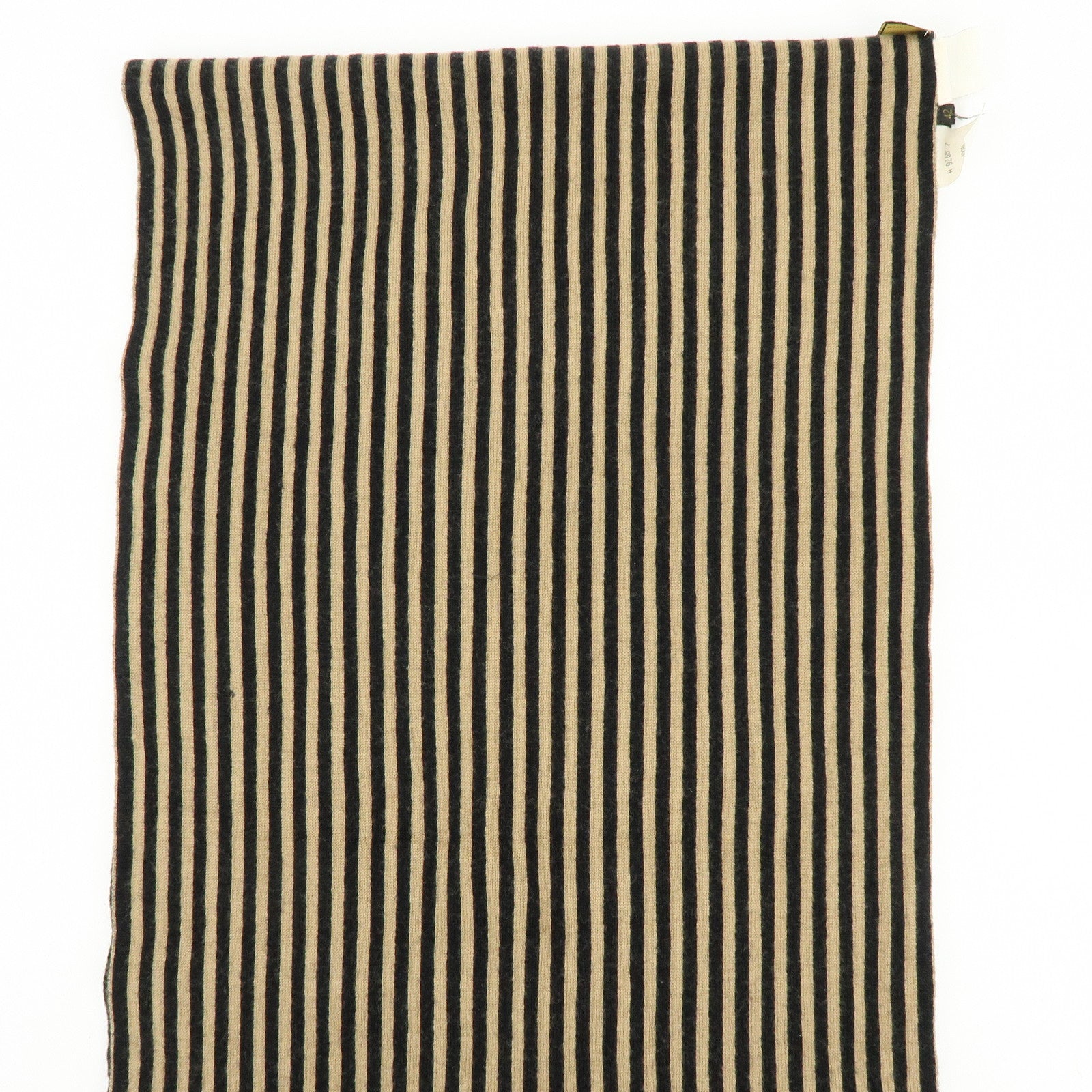 FENDI Zucca FF Logo Wool 100% Scarf Stole Stripe Beige Black