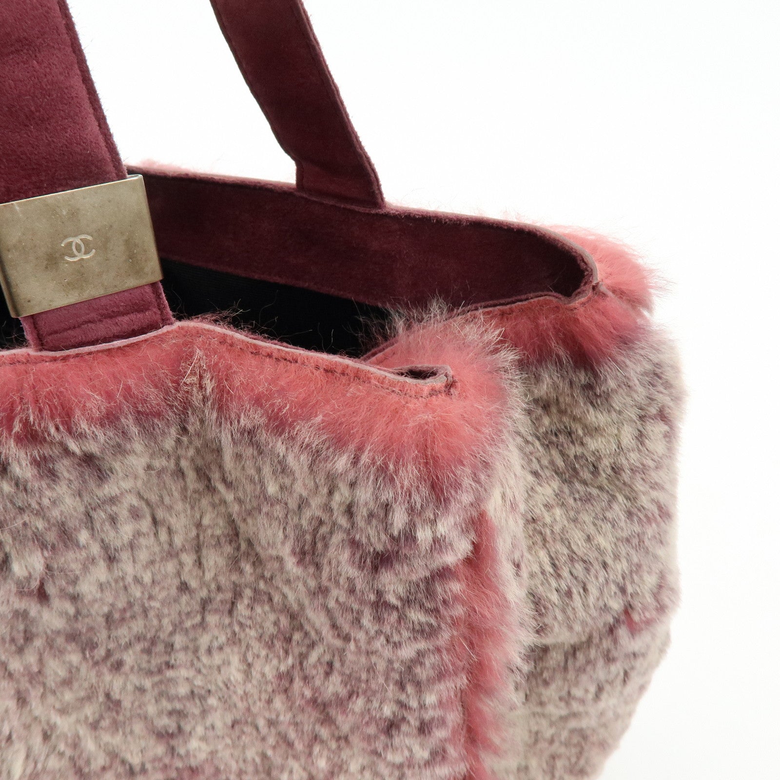 CHANEL COCO Mark Fur Suede Hand Bag Tote Bag Bordeaux Beige