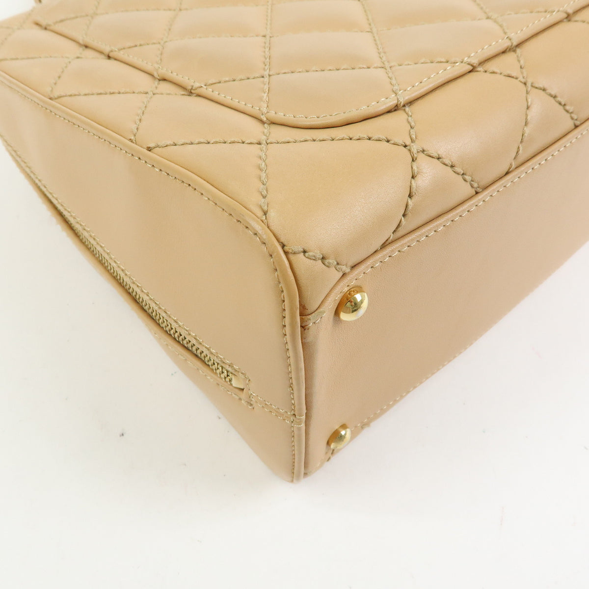 CHANEL Wild Stitch COCO Mark Leather Hand Bag Tote Bag Beige A14693