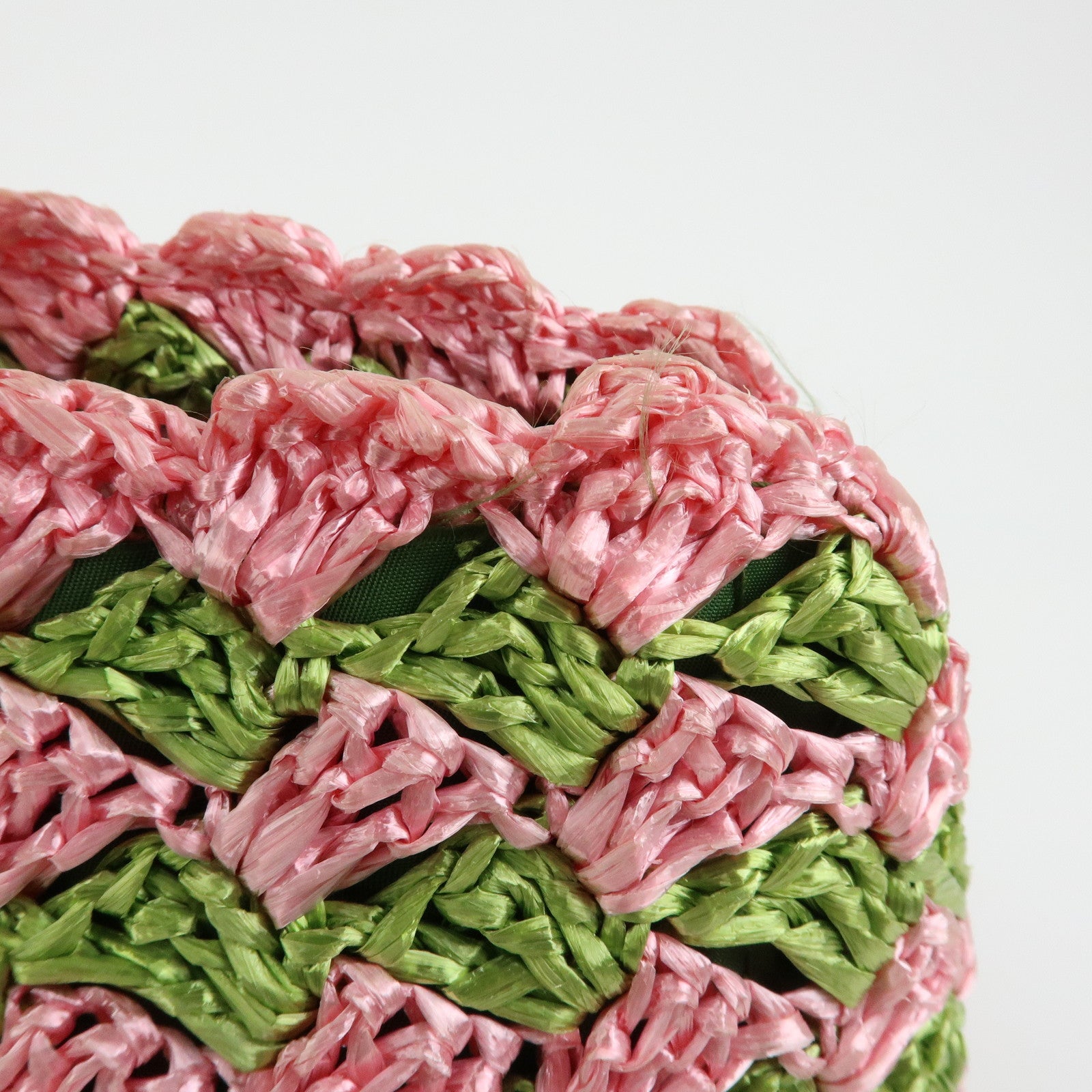 PRADA Triangle Logo Canapa Raffia Tote Bag Hand Bag Pink Green