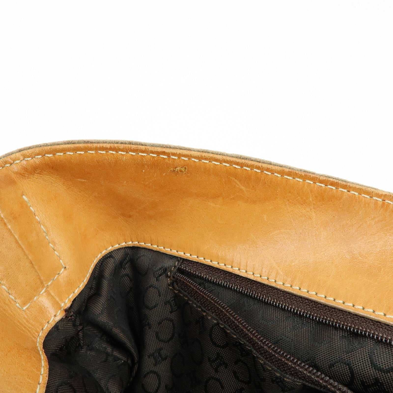 CELINE C Macadam Suede Leather Shoulder Bag Khaki
