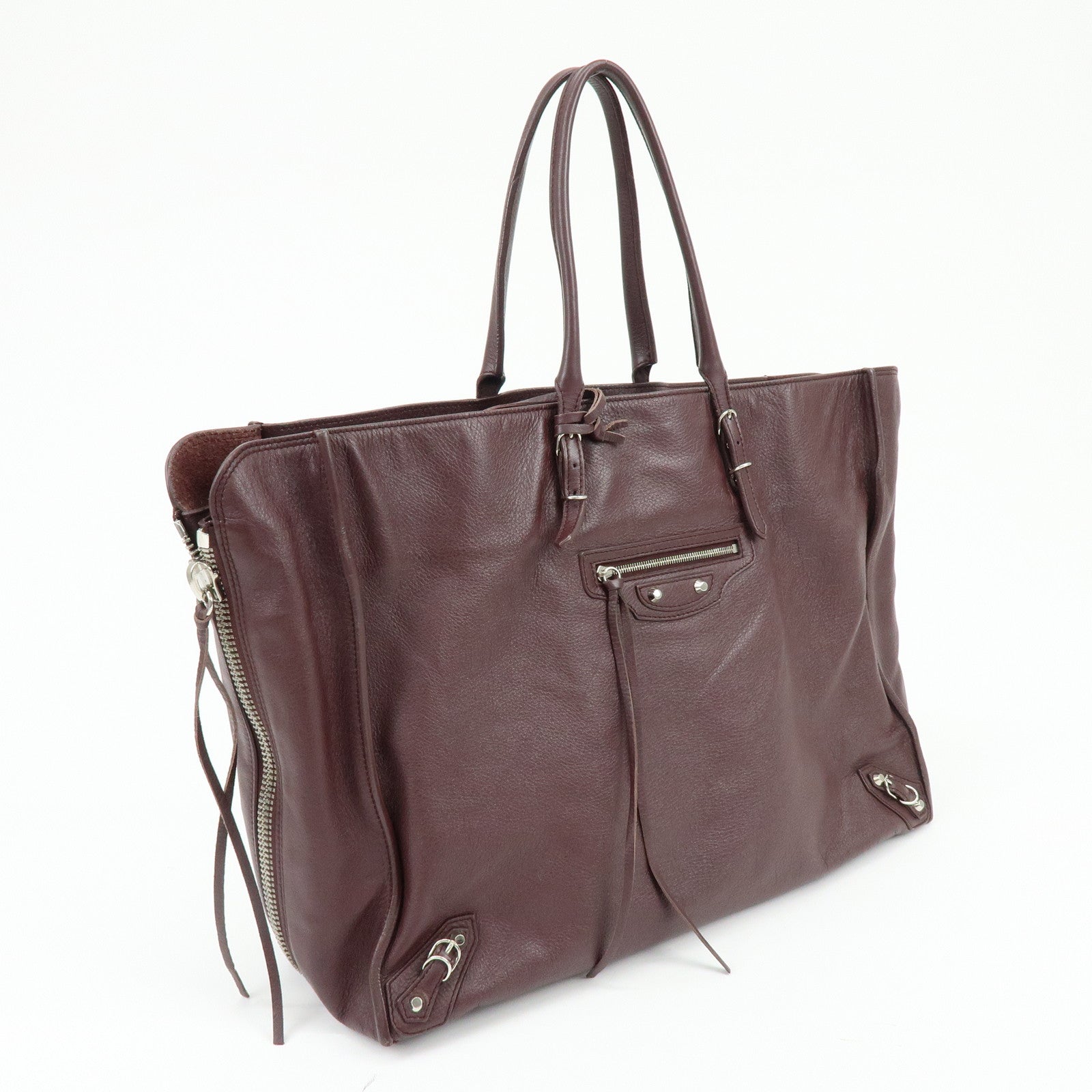 BALENCIAGA The Paper Leather Tote Bag Shoulder Bag Bordeaux 357331