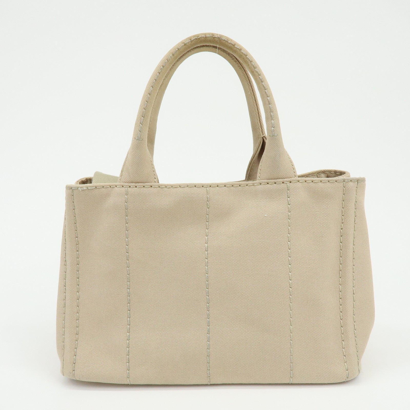 PRADA Triangle Logo Canapa Mini Canvas 2Way Bag Hand Bag Beige 1BG439
