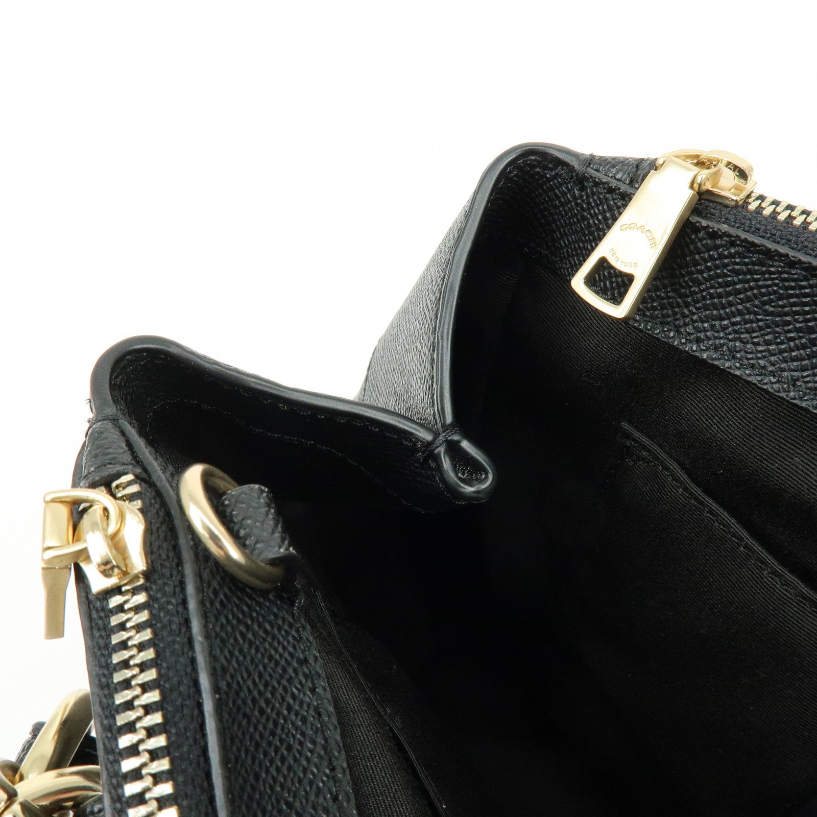 COACH Logo Leather 2Way Shoulder Bag Hand Bag Black