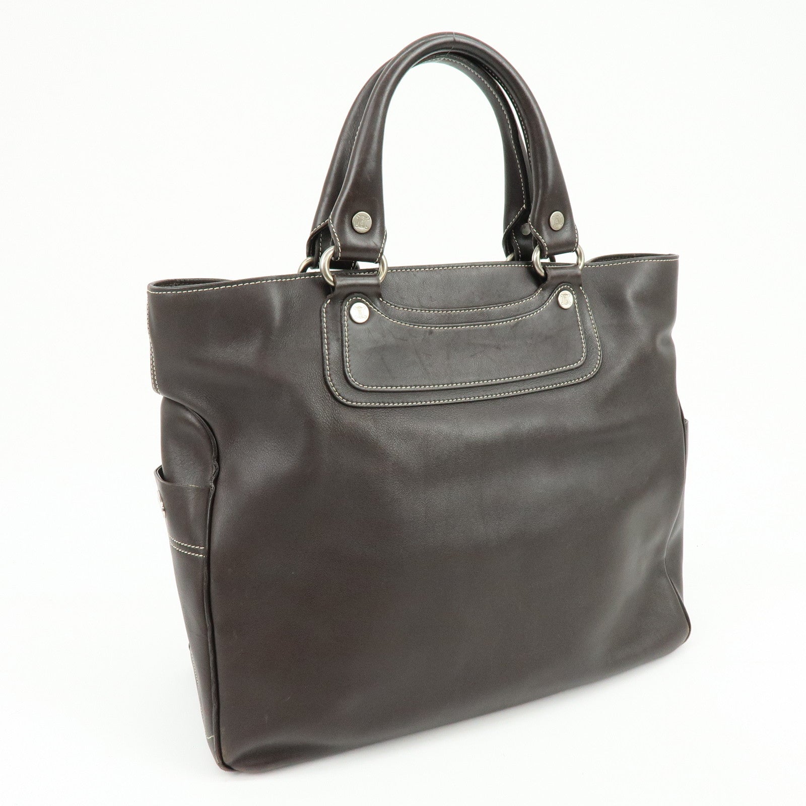 CELINE Macadam Boogie Bag Hand Bag Tote Bag Brown White Sticth