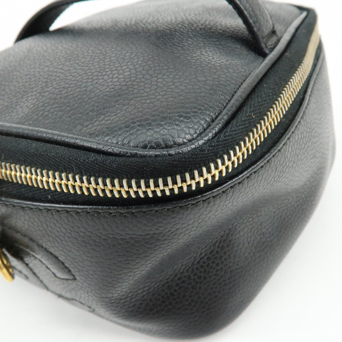 CHANEL COCO Mark Caviarskin Cosmetic Pouch Makeup Case Black