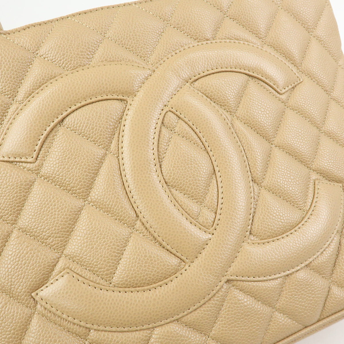 CHANEL Matelasse COCO Mark Caviarskin Medallion Tote Bag Beige A01804